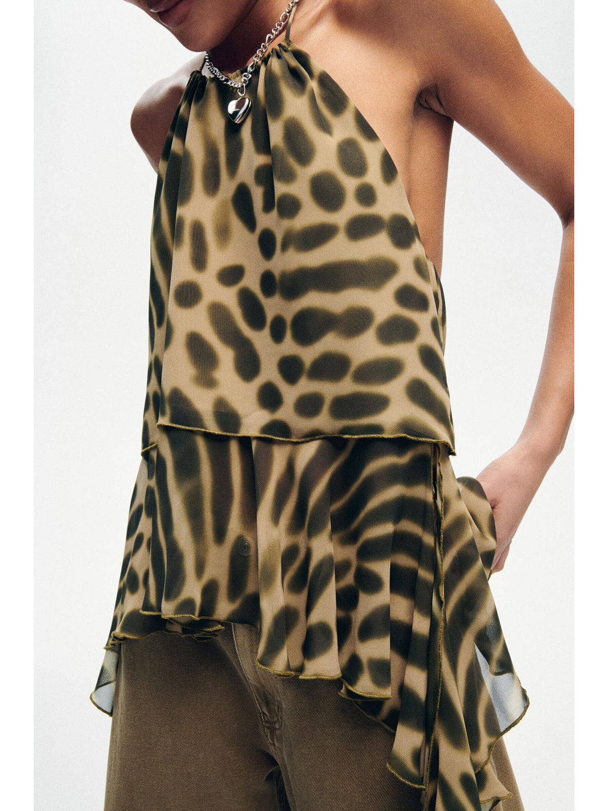 Women Green Draped-Panel Halter Neck Top | HT67 - view 3