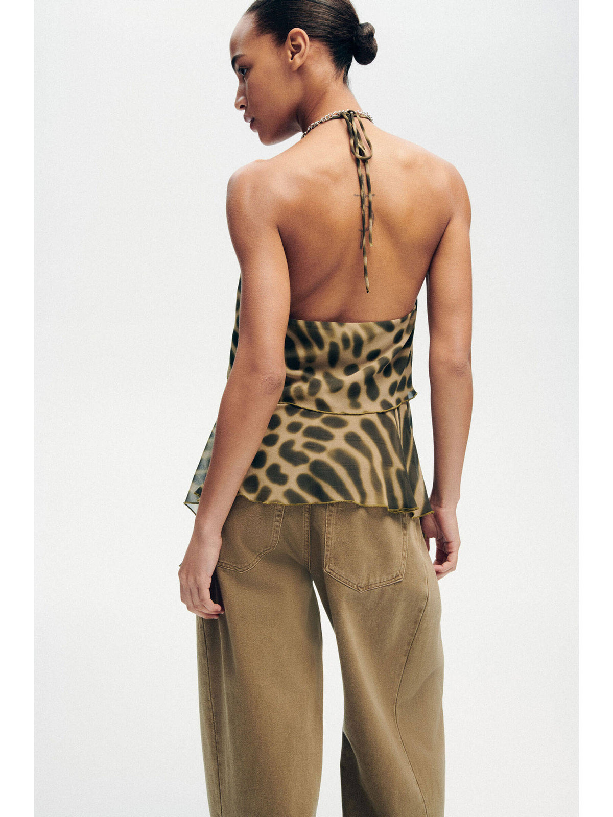 Women Green Draped-Panel Halter Neck Top | HT67 - view 4