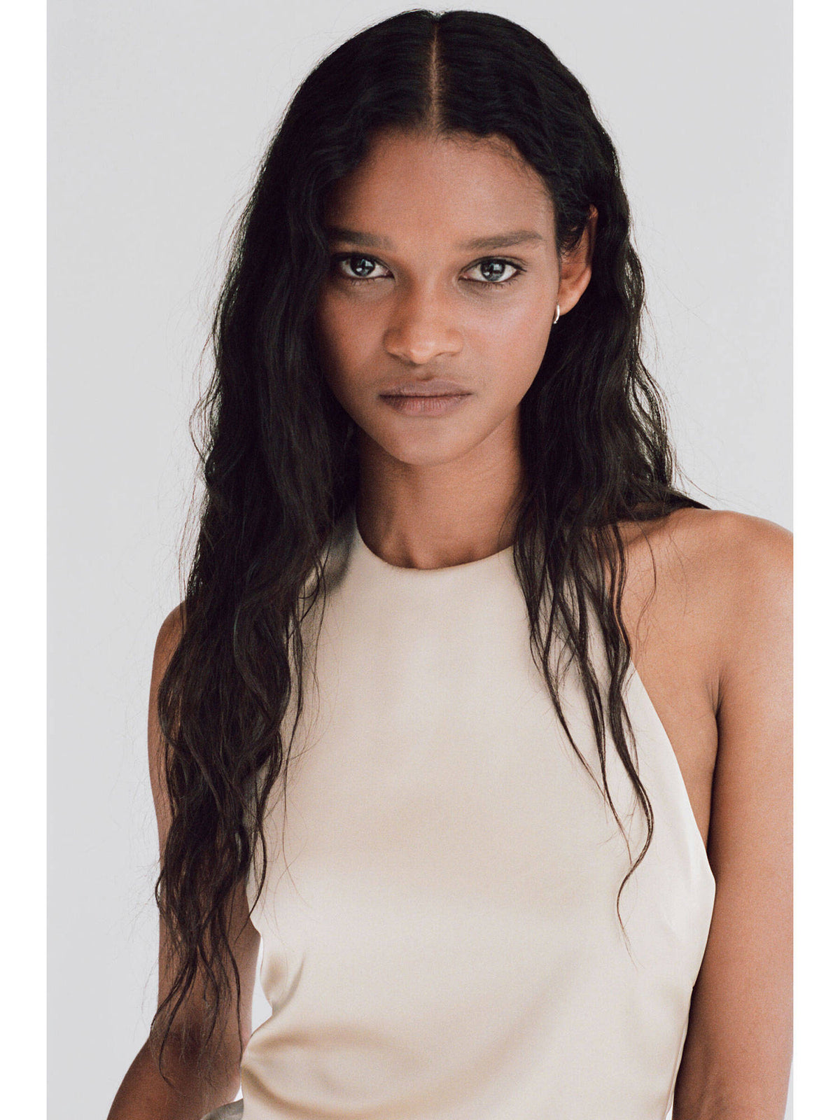 Women Beige Asymmetric Halter Neck Top | HT67 - view 2