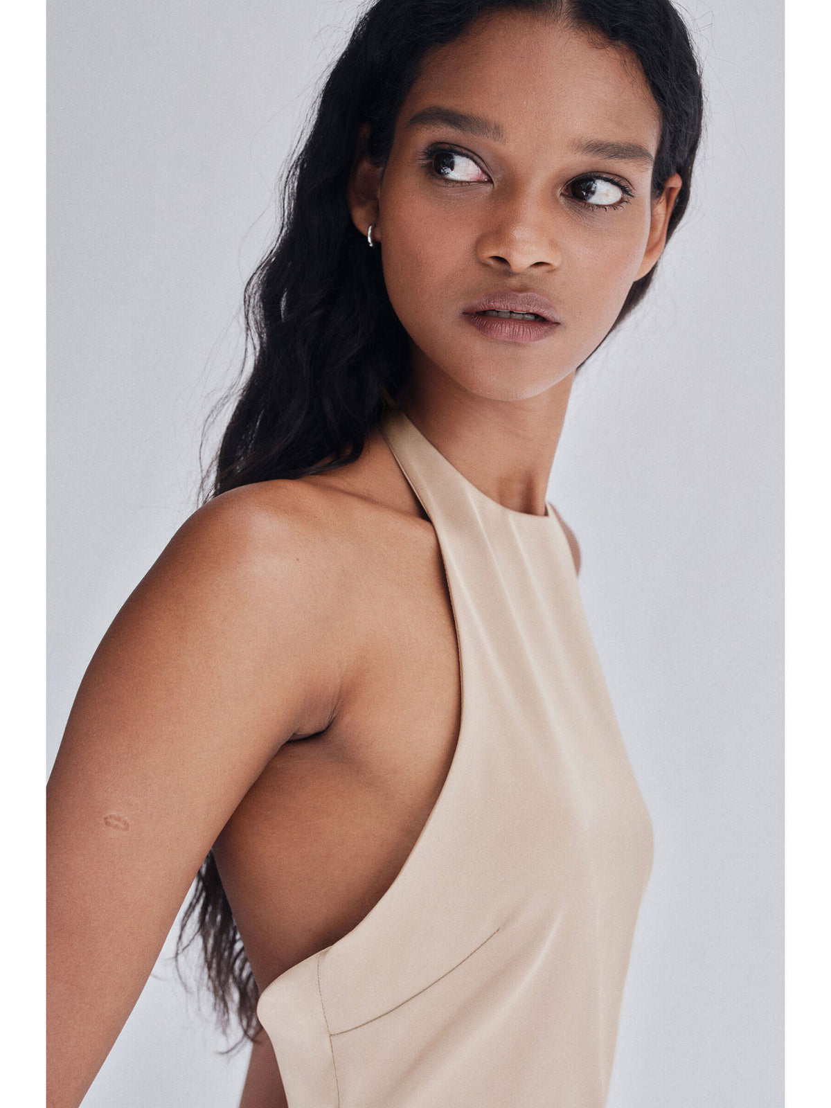 Women Beige Asymmetric Halter Neck Top | HT67 - view 4