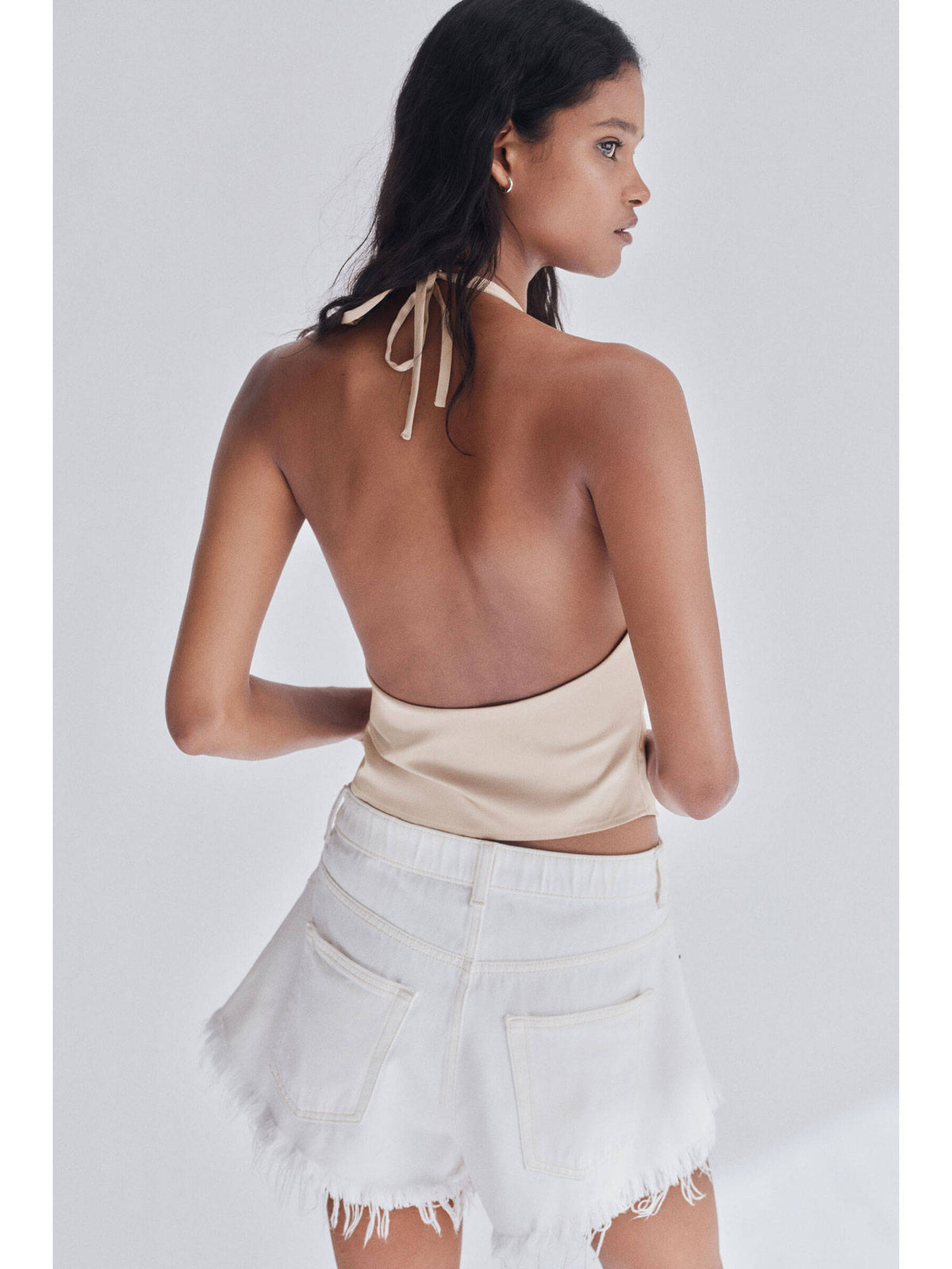 Women Beige Asymmetric Halter Neck Top | HT67 - view 5