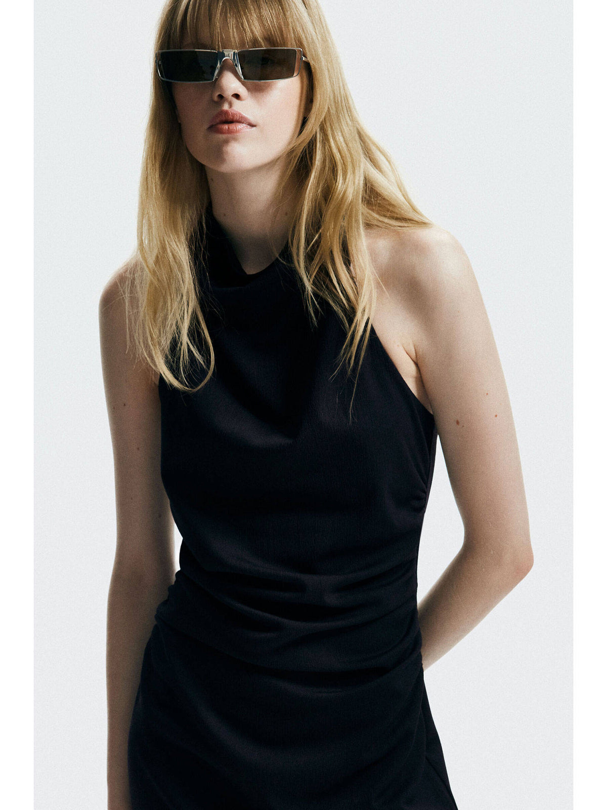 Women Black Draped Halter Neck Dress | D56 - view 1