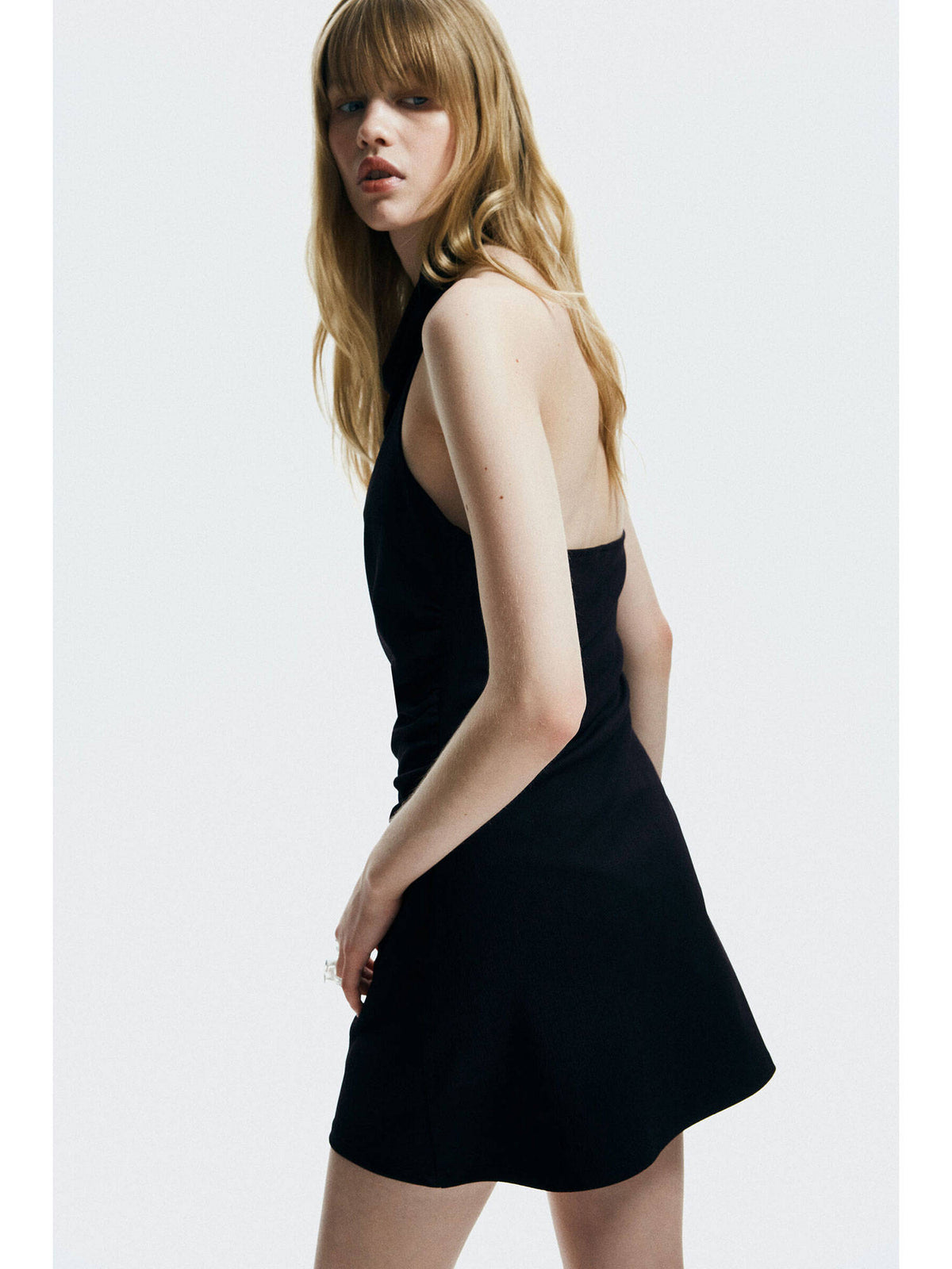 Women Black Draped Halter Neck Dress | D56 - view 4