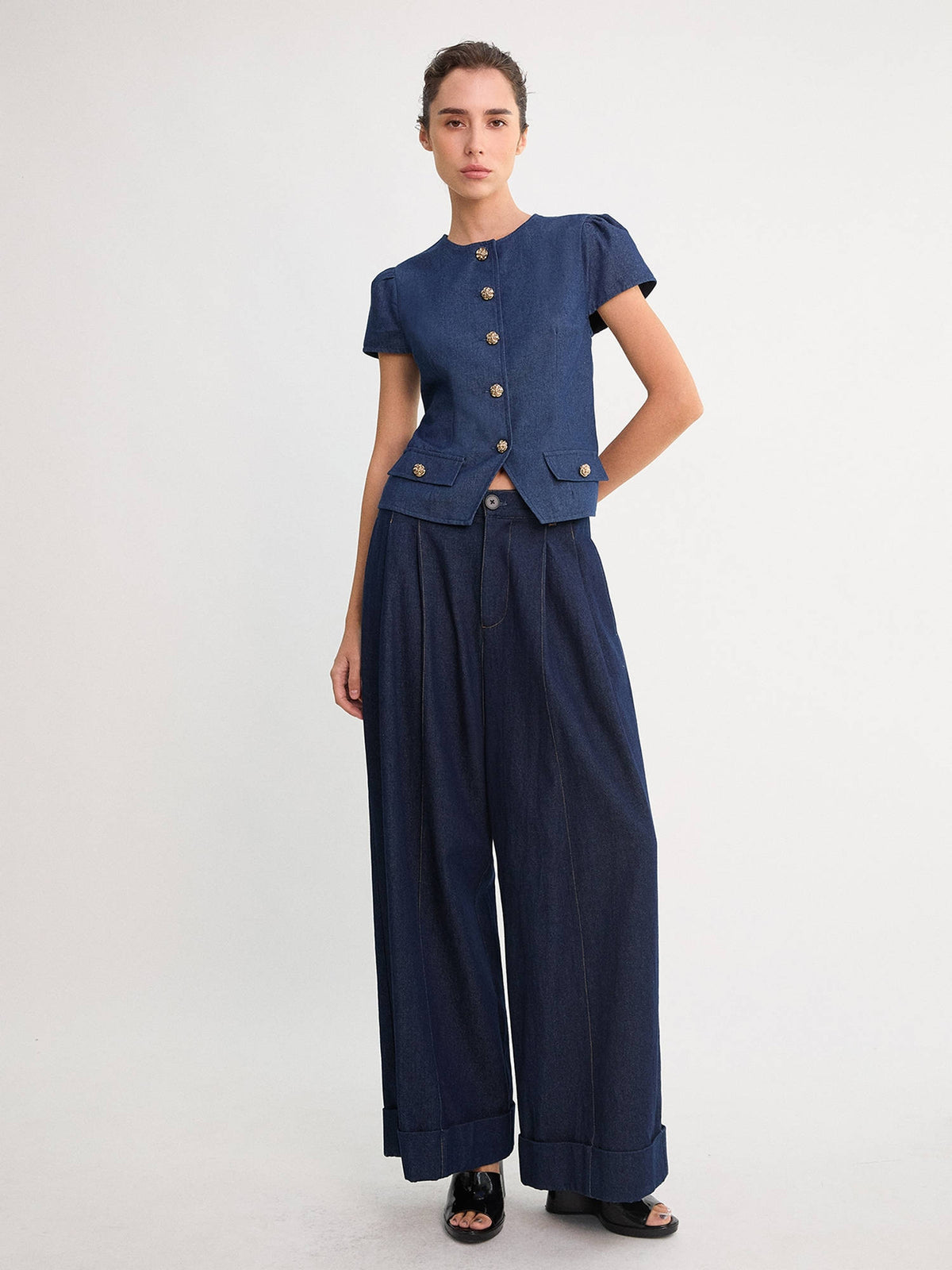 Denim Peplum Top - Dark Blue | pt51 - view 2