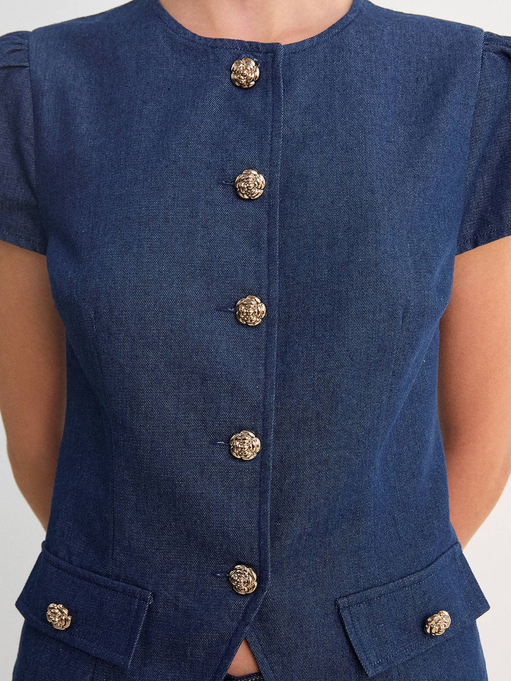 Denim Peplum Top - Dark Blue | pt51 - view 4