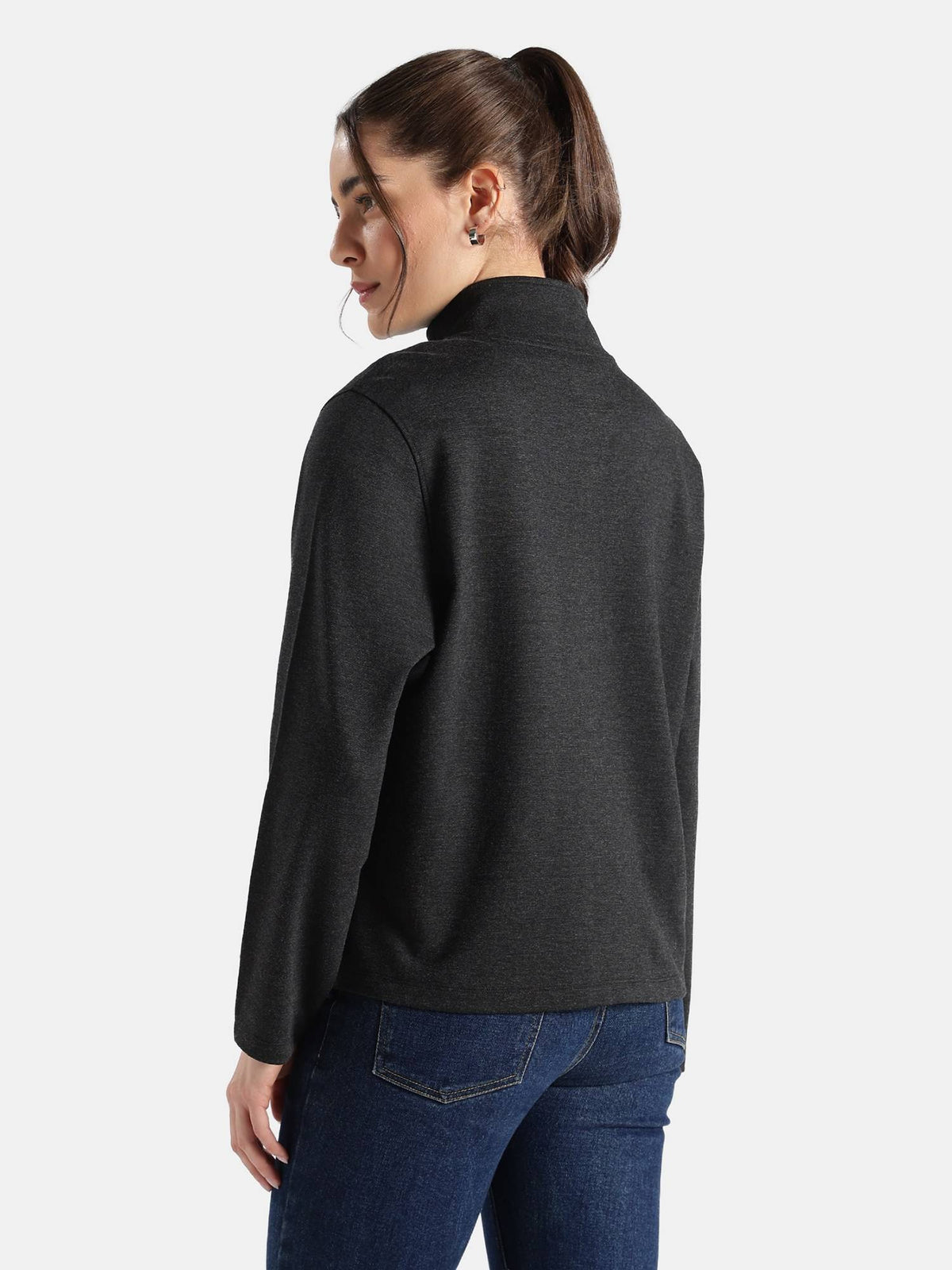 A193 Women Rayon Nylon Elastane Stretch Relaxed Fit Jacket Black Melange | JC78 - view 3