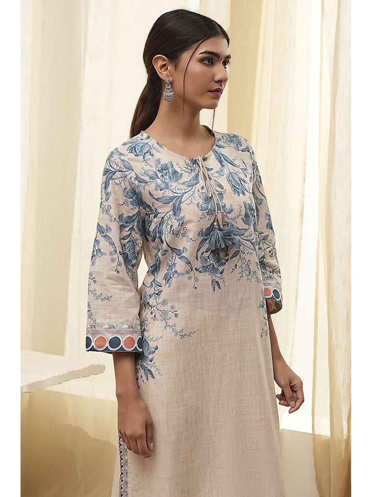 Blue Cotton Round Neck Kurta | U3S - view 2