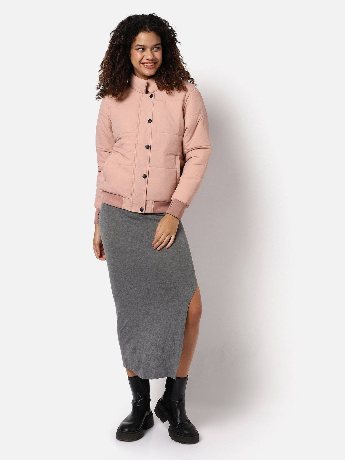 Womens Solid Puffer Jacket Pink | JC78 - view 8