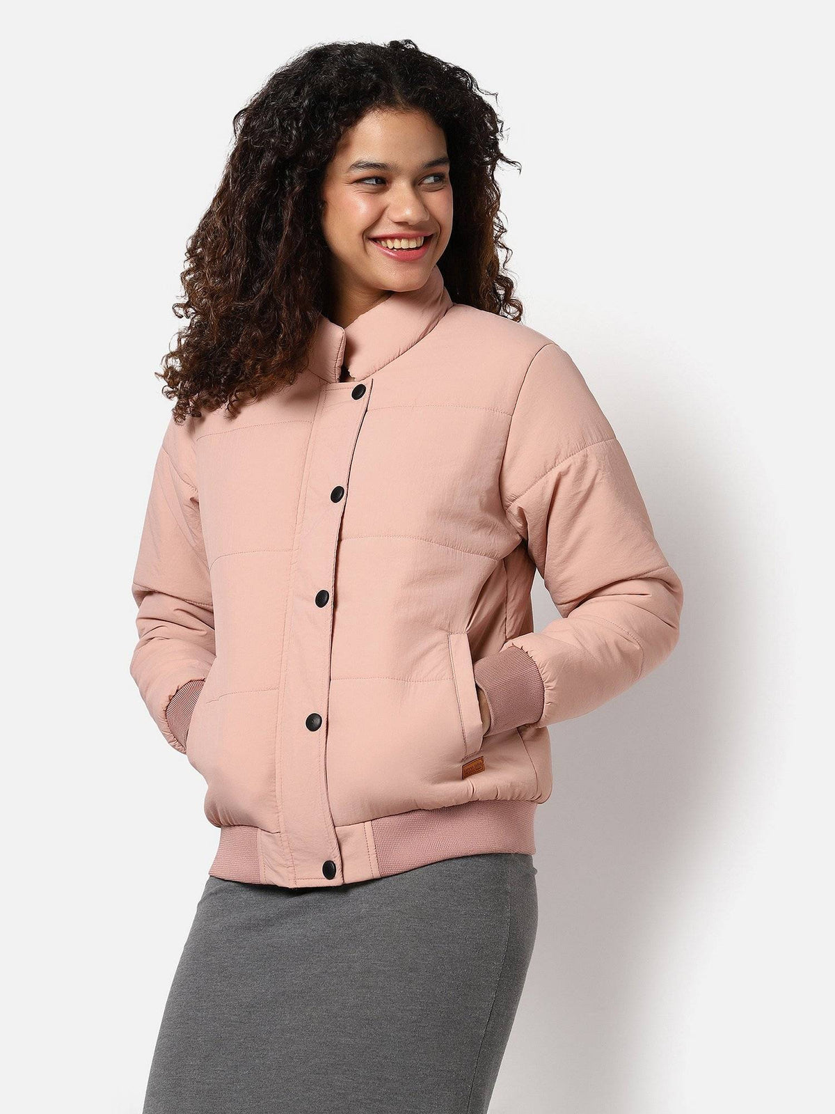 Womens Solid Puffer Jacket Pink | JC78 - view 2