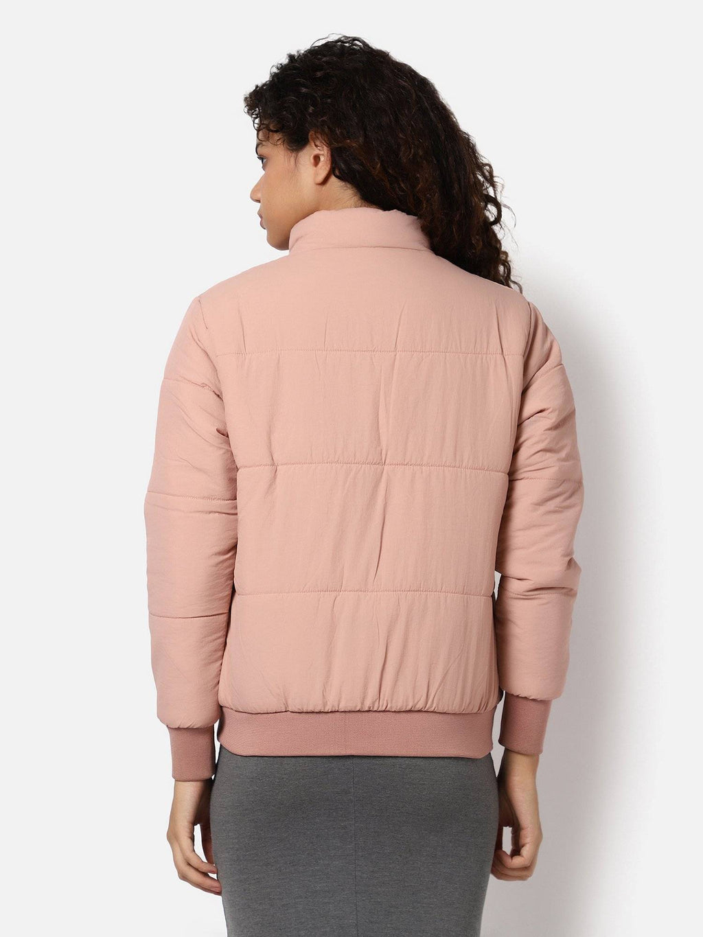 Womens Solid Puffer Jacket Pink | JC78 - view 3
