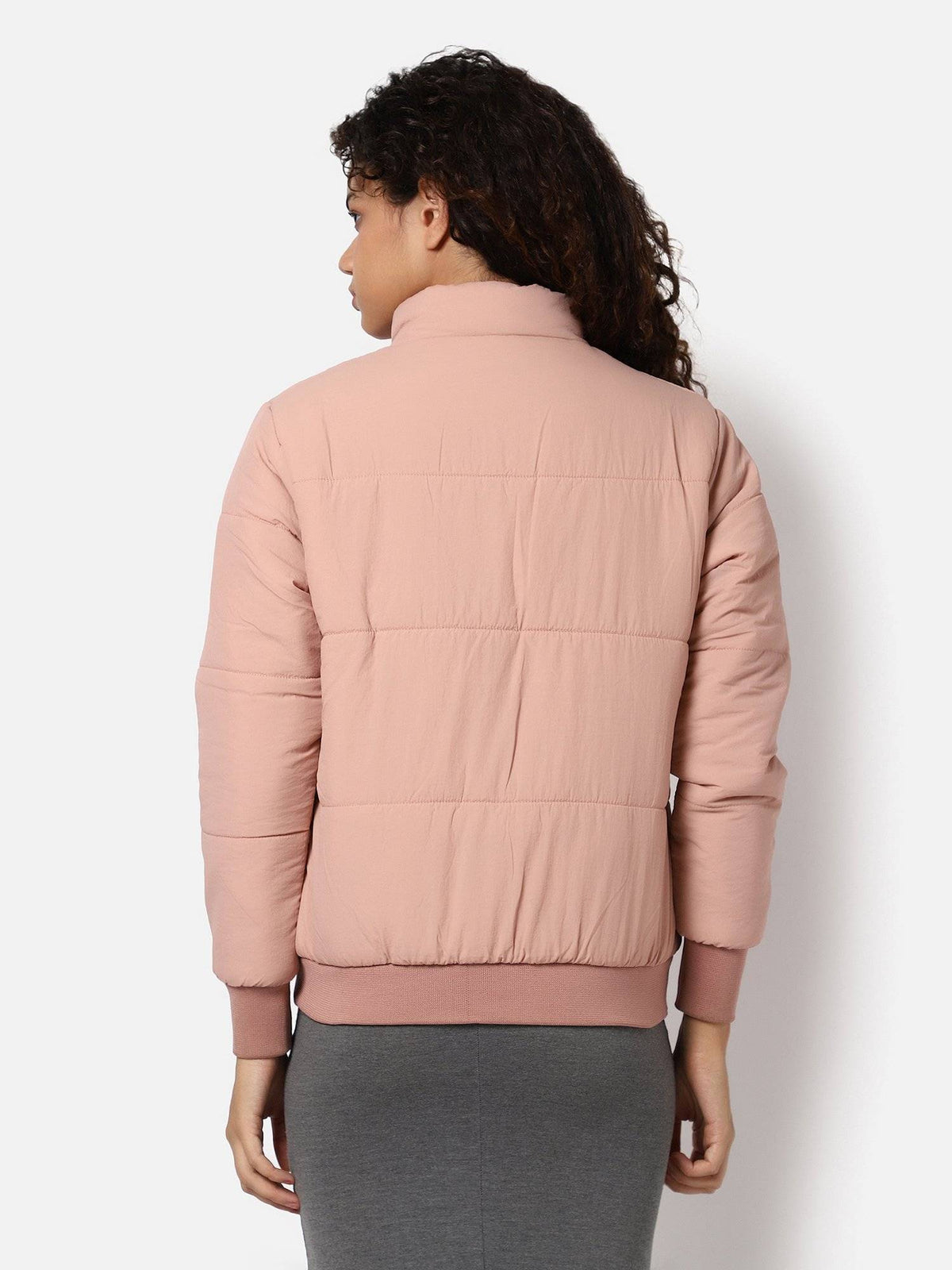 Womens Solid Puffer Jacket Pink | JC78 - view 3