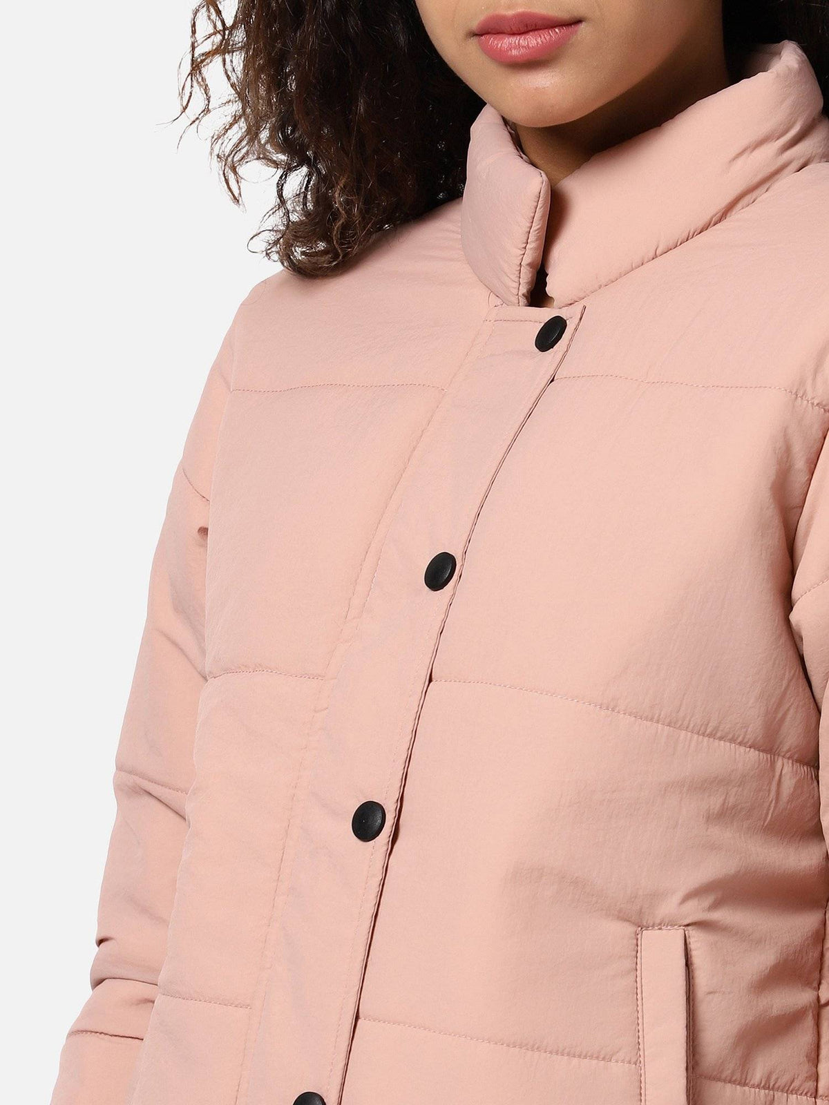 Womens Solid Puffer Jacket Pink | JC78 - view 4