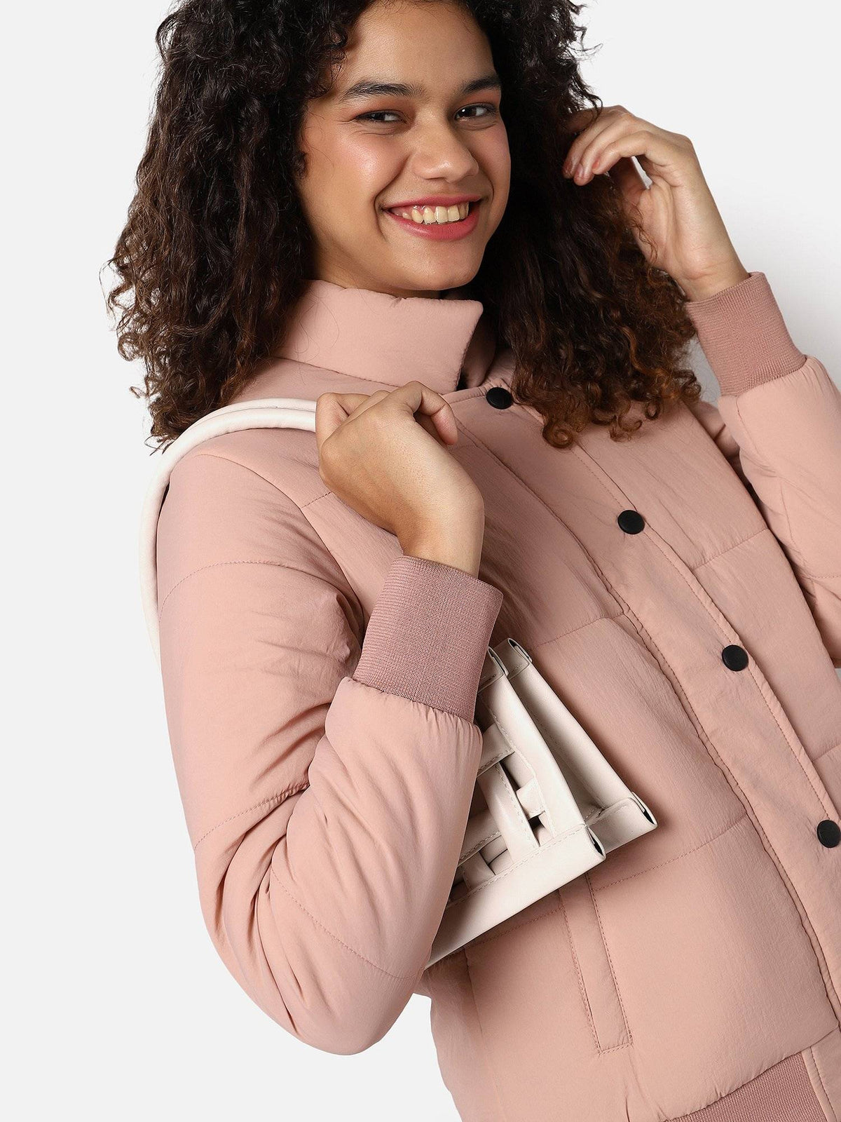 Womens Solid Puffer Jacket Pink | JC78 - view 7