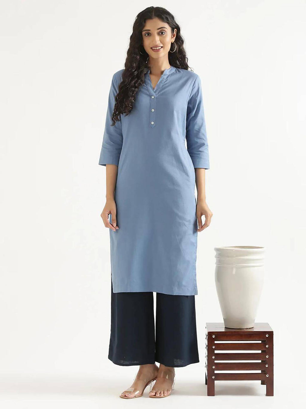 Blue Solid Regular Kurta | FY93 - view 1