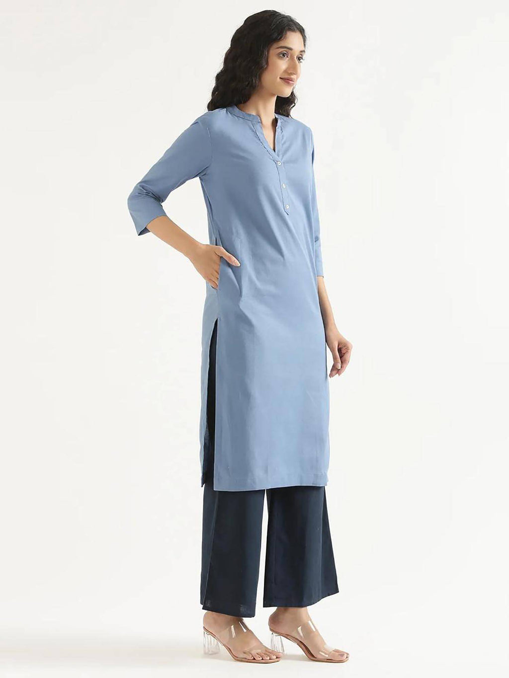 Blue Solid Regular Kurta | FY93 - view 3