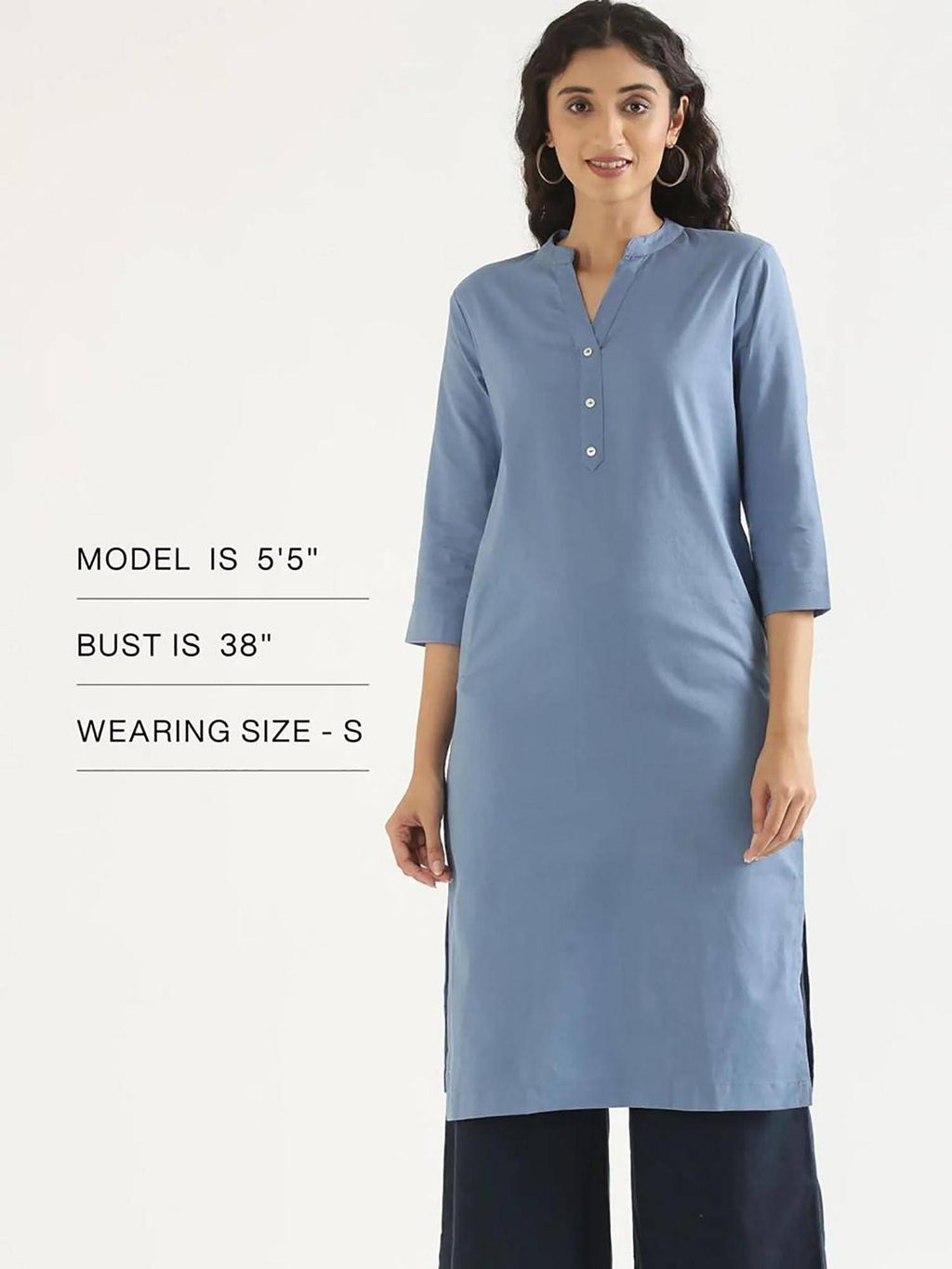 Blue Solid Regular Kurta | FY93 - view 7