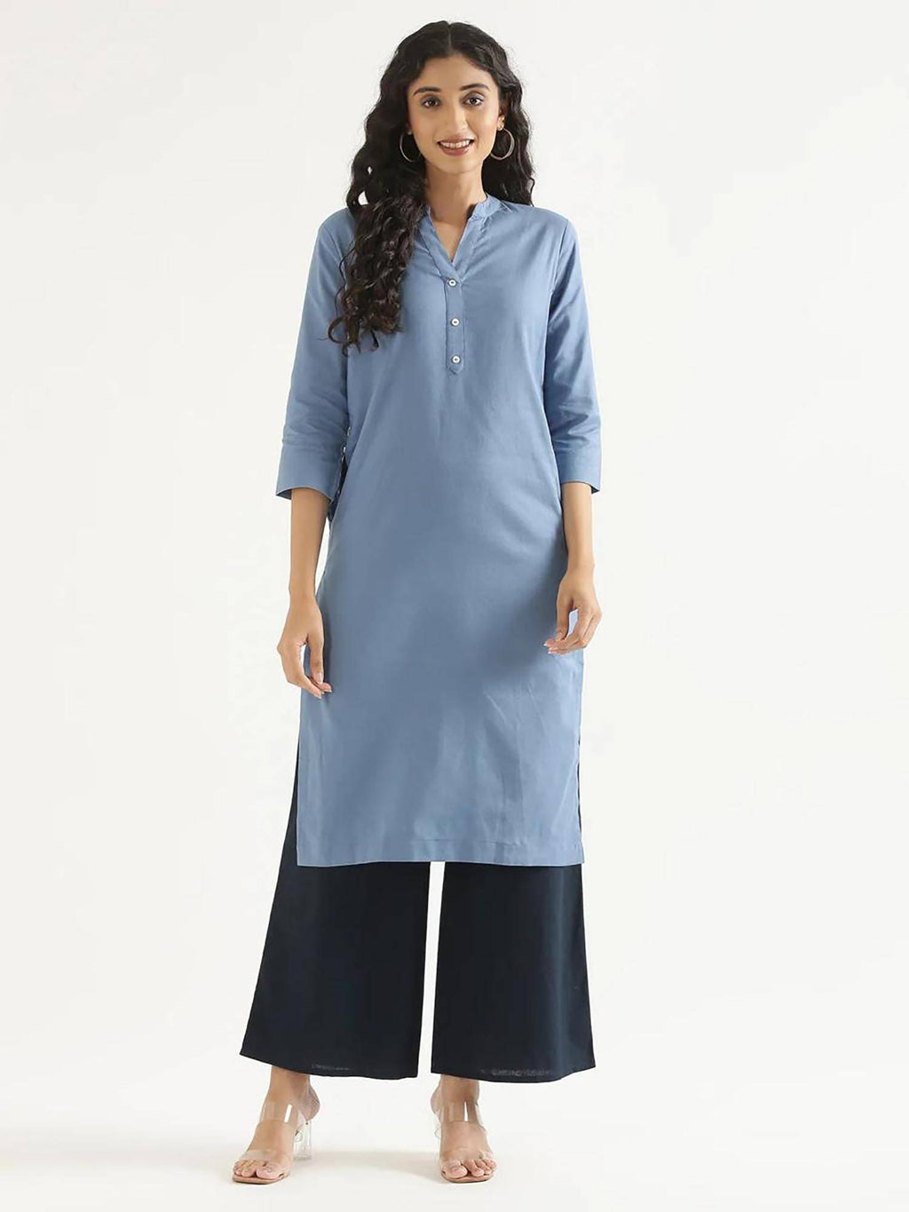 Blue Solid Regular Kurta | KDG - view 8