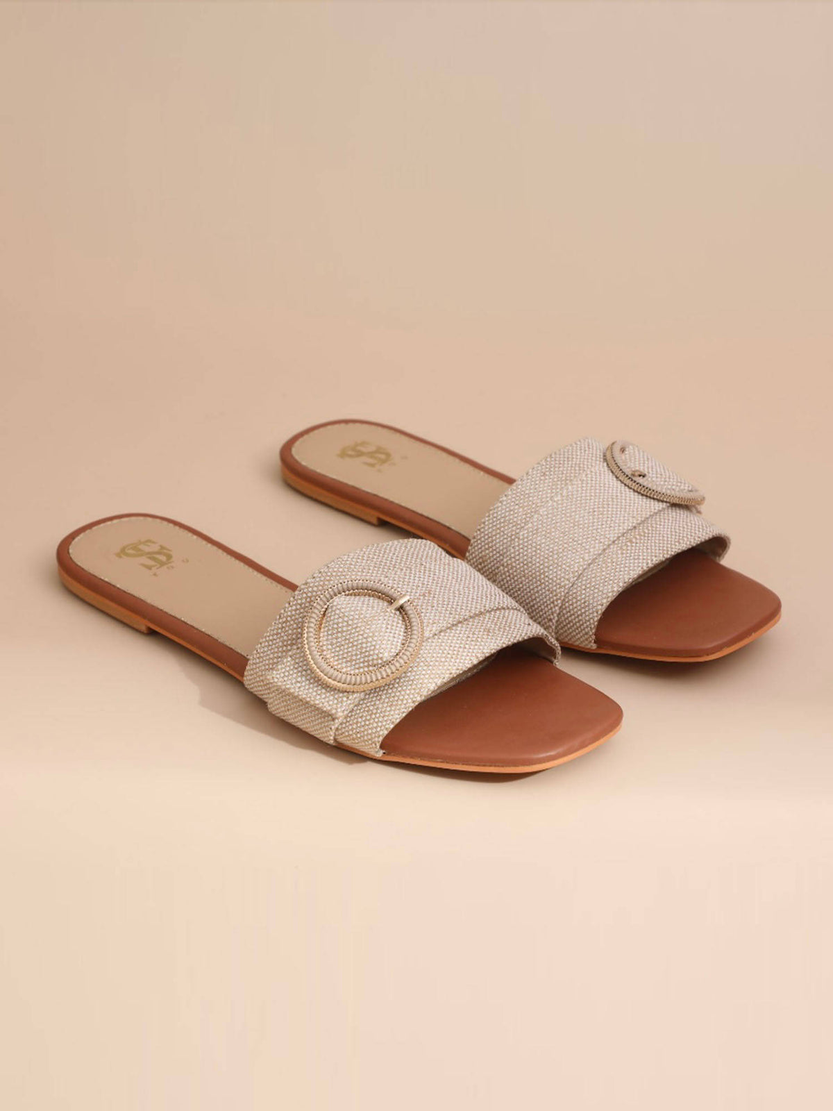 Raffia Clip Flats Beige | F61 - view 1