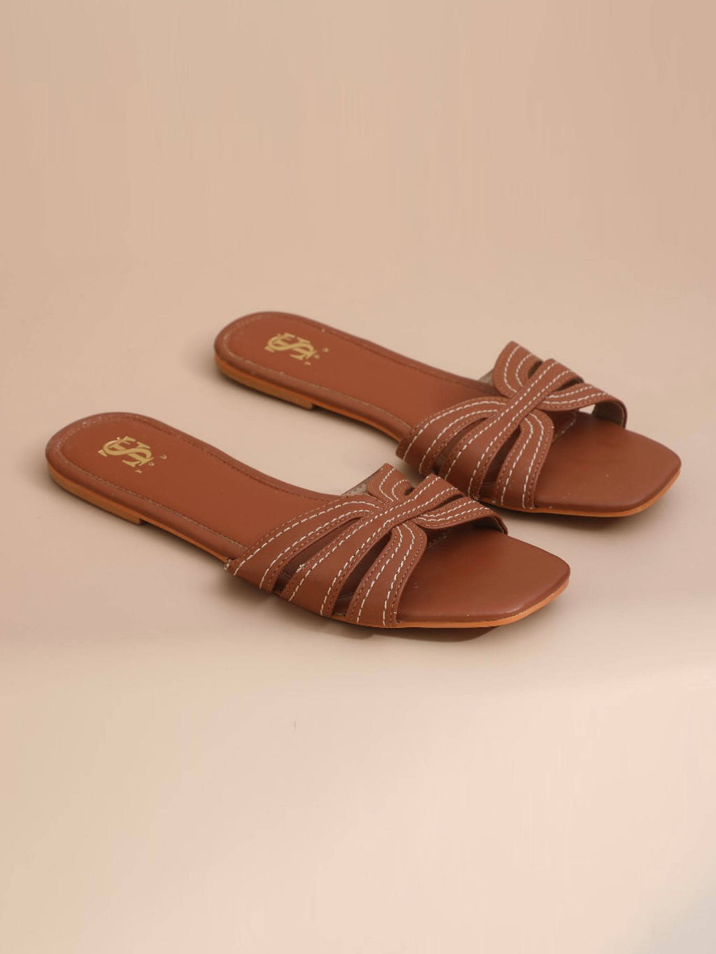 Brown Strappy Slide Flats | F61 - view 1