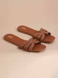 Brown Strappy Slide Flats | F61 - view 1