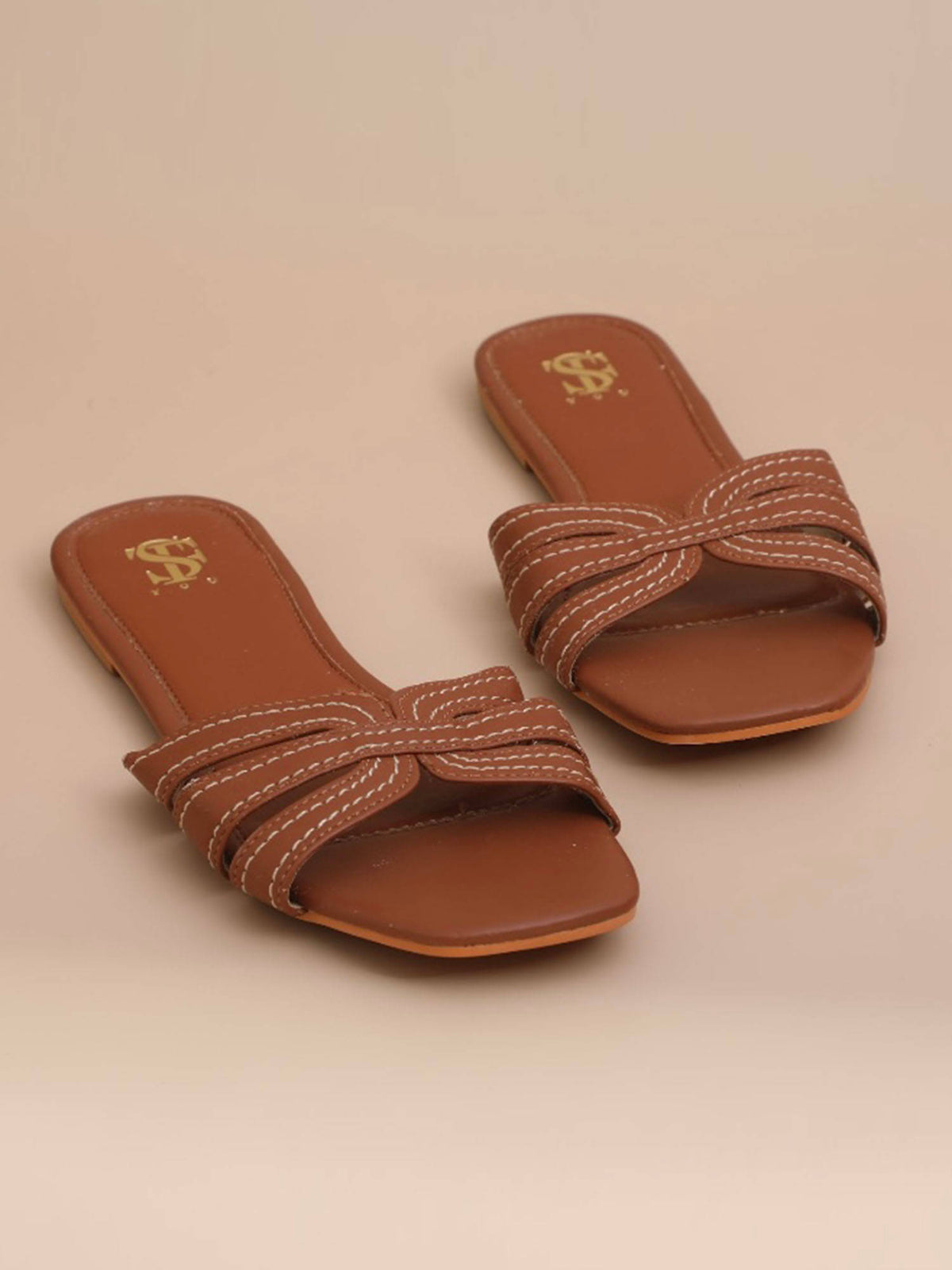 Brown Strappy Slide Flats | F61 - view 2