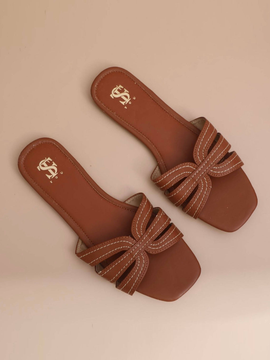 Brown Strappy Slide Flats | F61 - view 3