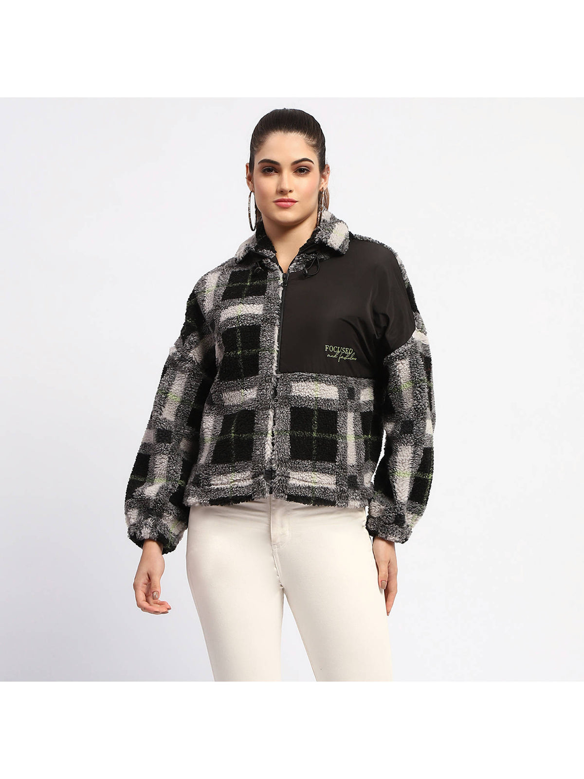 Geometric Print Black Puff Sweatshirt | SS90 - view 1