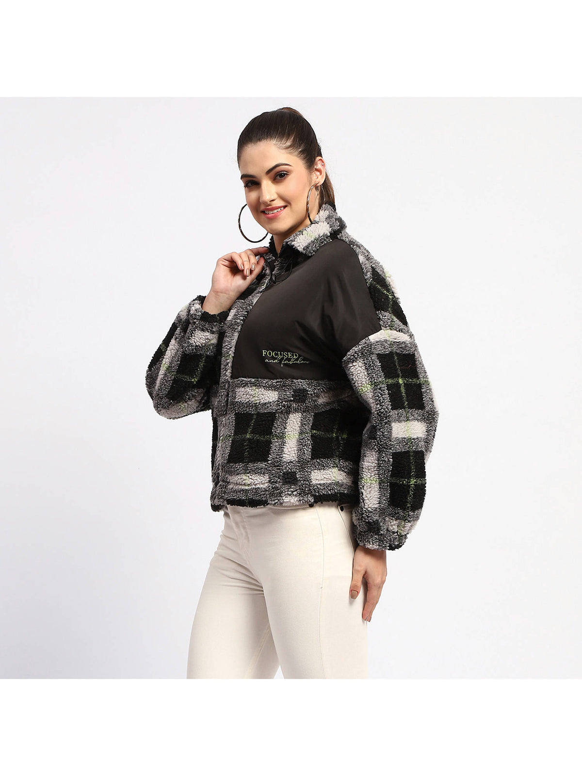 Geometric Print Black Puff Sweatshirt | SS90 - view 3