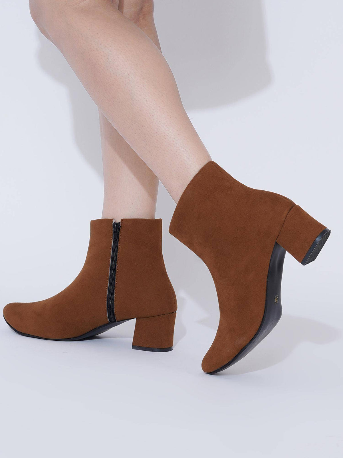 Tan Block Heel Casual Boots with Side Zipper for Women | BT61 - view 1