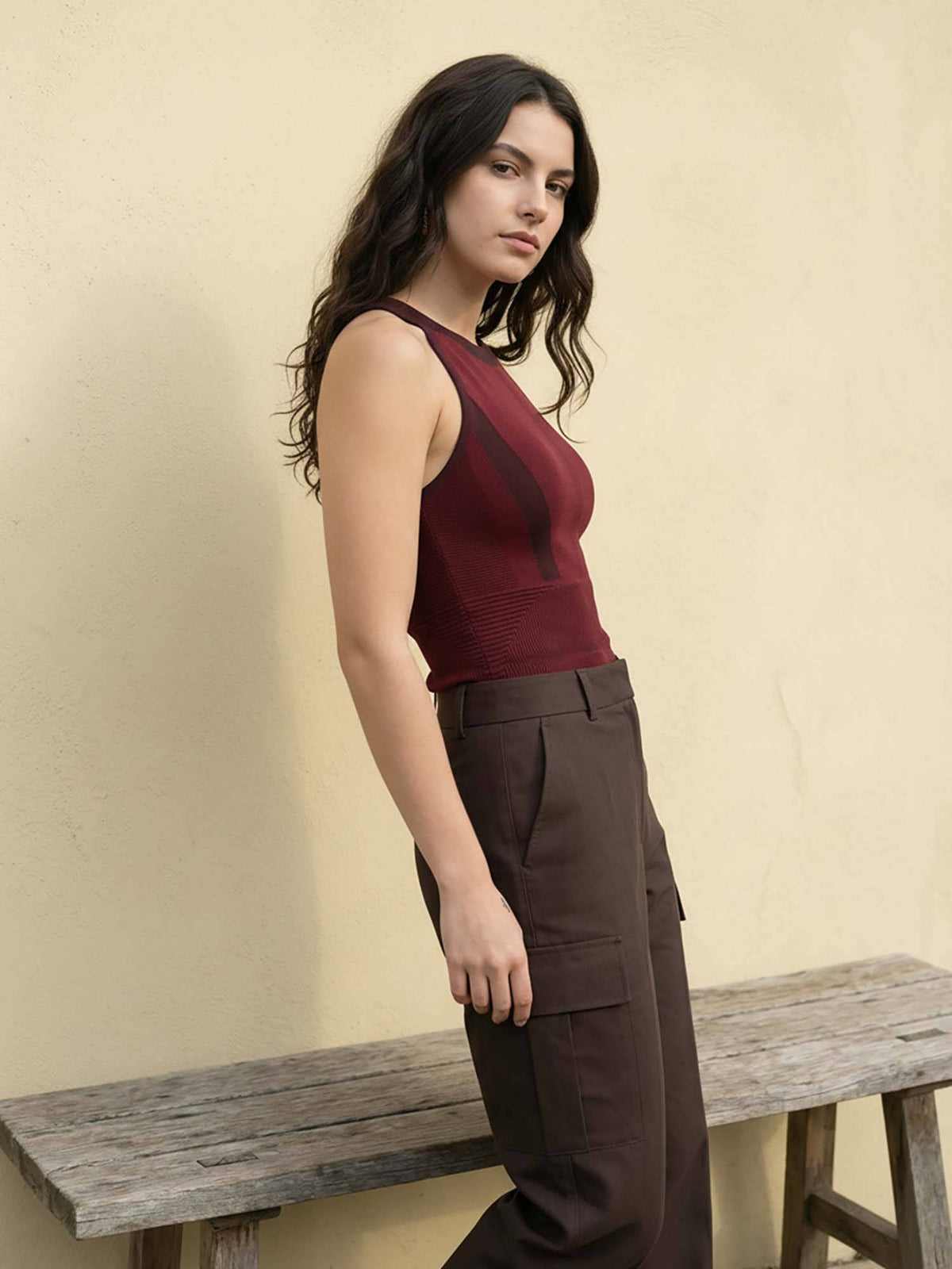 Red Seamless Cotton Knitted Halter Neck Top | HT67 - view 3