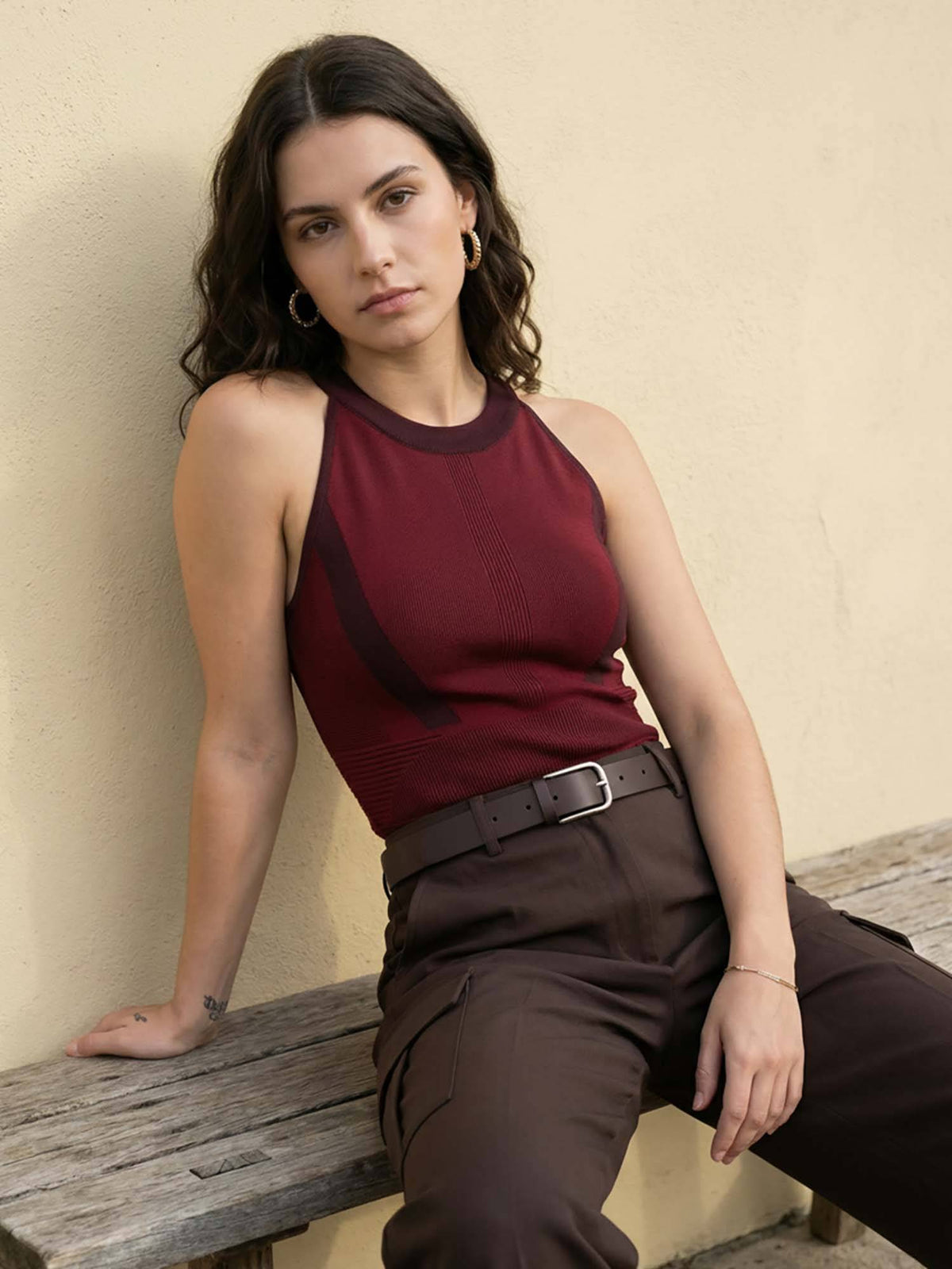 Red Seamless Cotton Knitted Halter Neck Top | HT67 - view 4