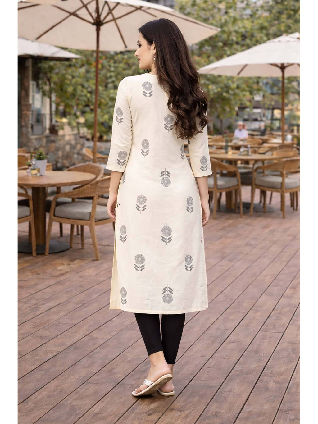 Beige Floral Cotton Kurta | U3S - view 2