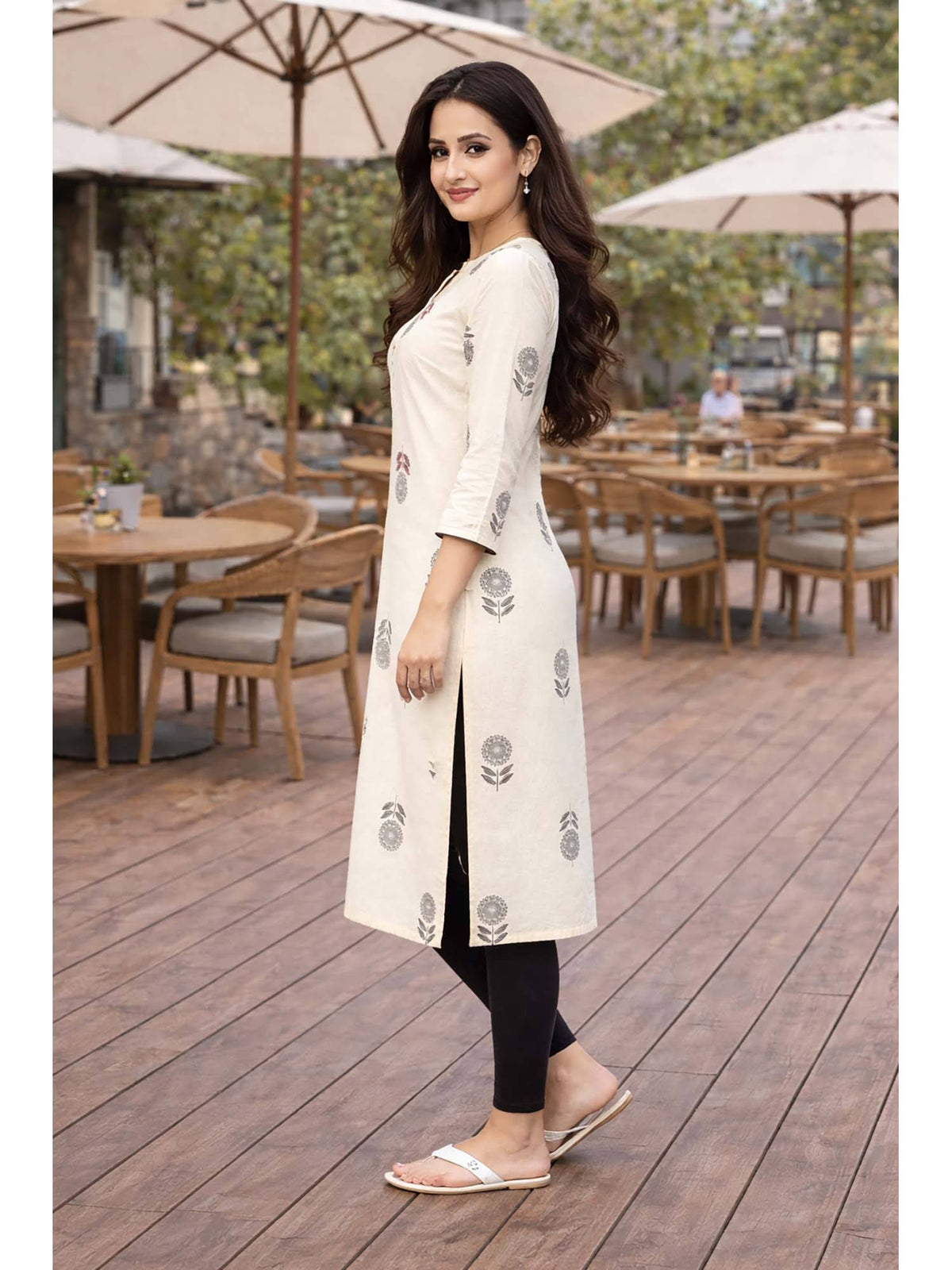 Beige Floral Cotton Kurta | FY93 - view 3