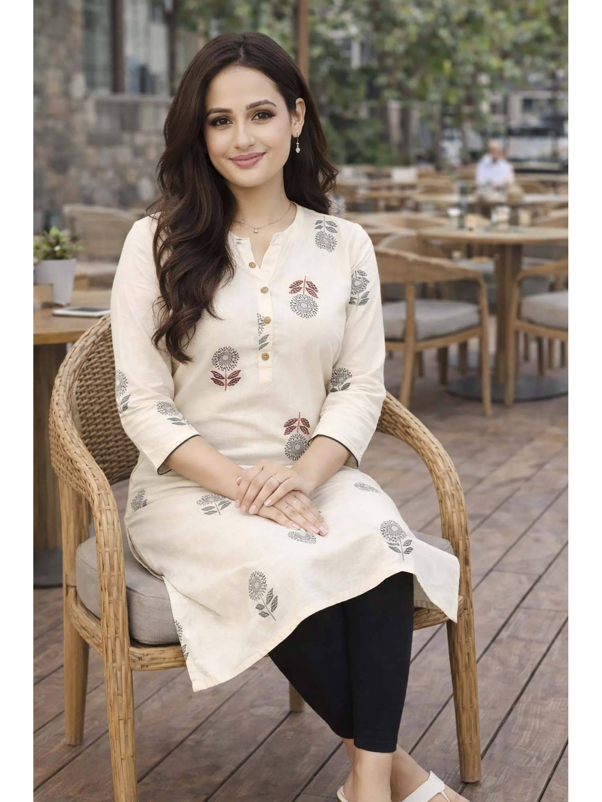 Beige Floral Cotton Kurta | FY93 - view 4