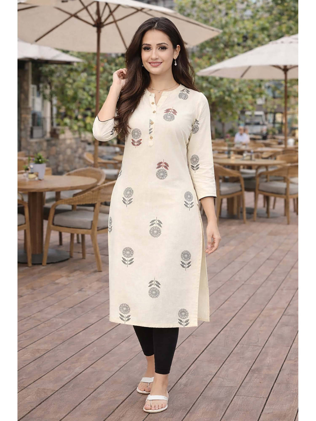 Beige Floral Cotton Kurta | U3S - view 6