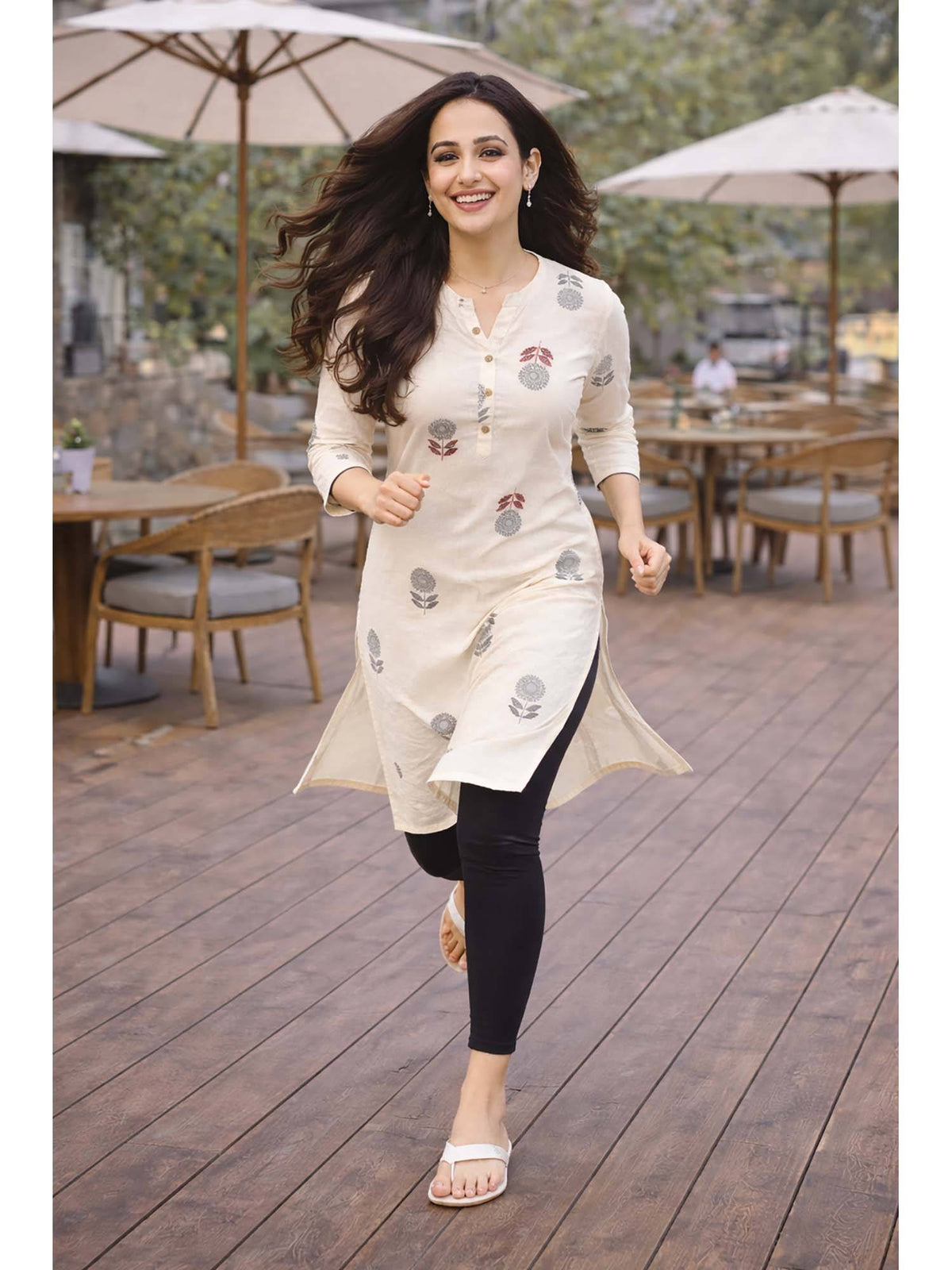 Beige Floral Cotton Kurta | U3S - view 7