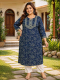 Blue Floral Cotton Kurta | FY93 - view 1