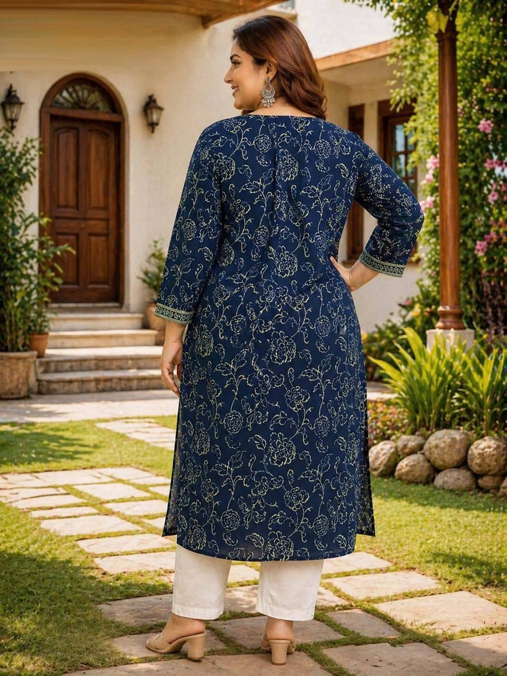 Blue Floral Cotton Kurta | FY93 - view 2