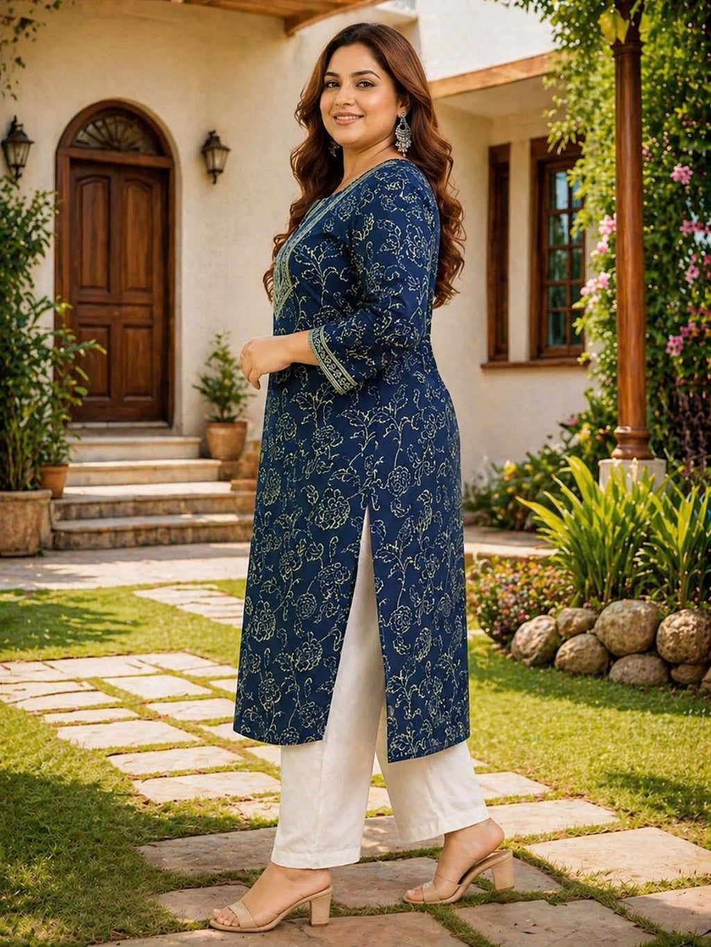 Blue Floral Cotton Kurta | KDG - view 3