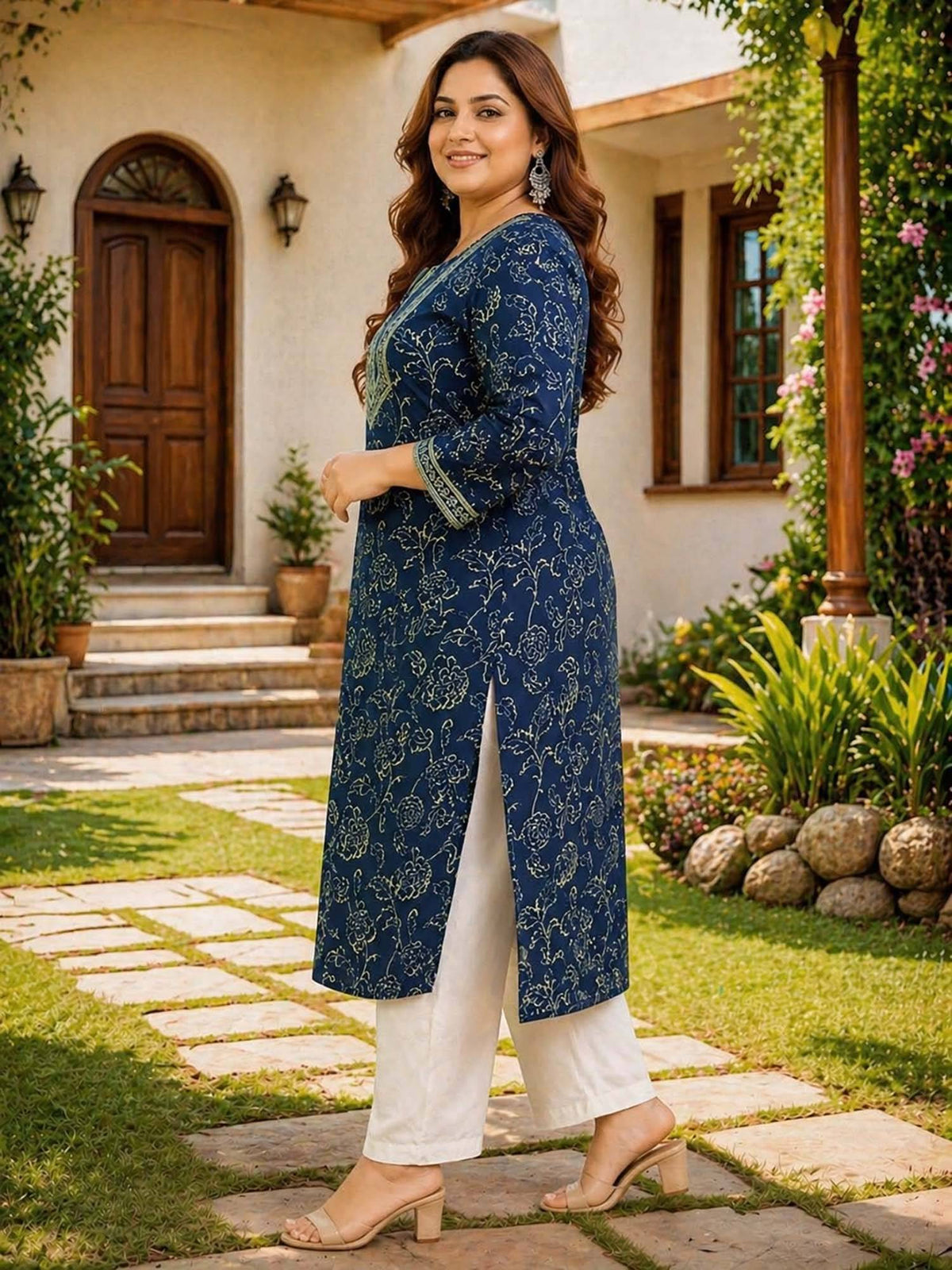 Blue Floral Cotton Kurta | KDG - view 3