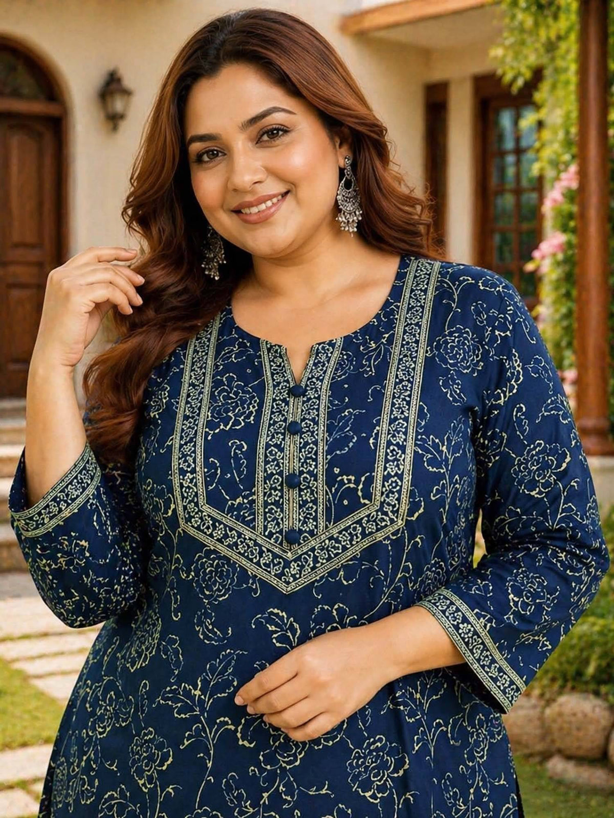 Blue Floral Cotton Kurta | FY93 - view 4