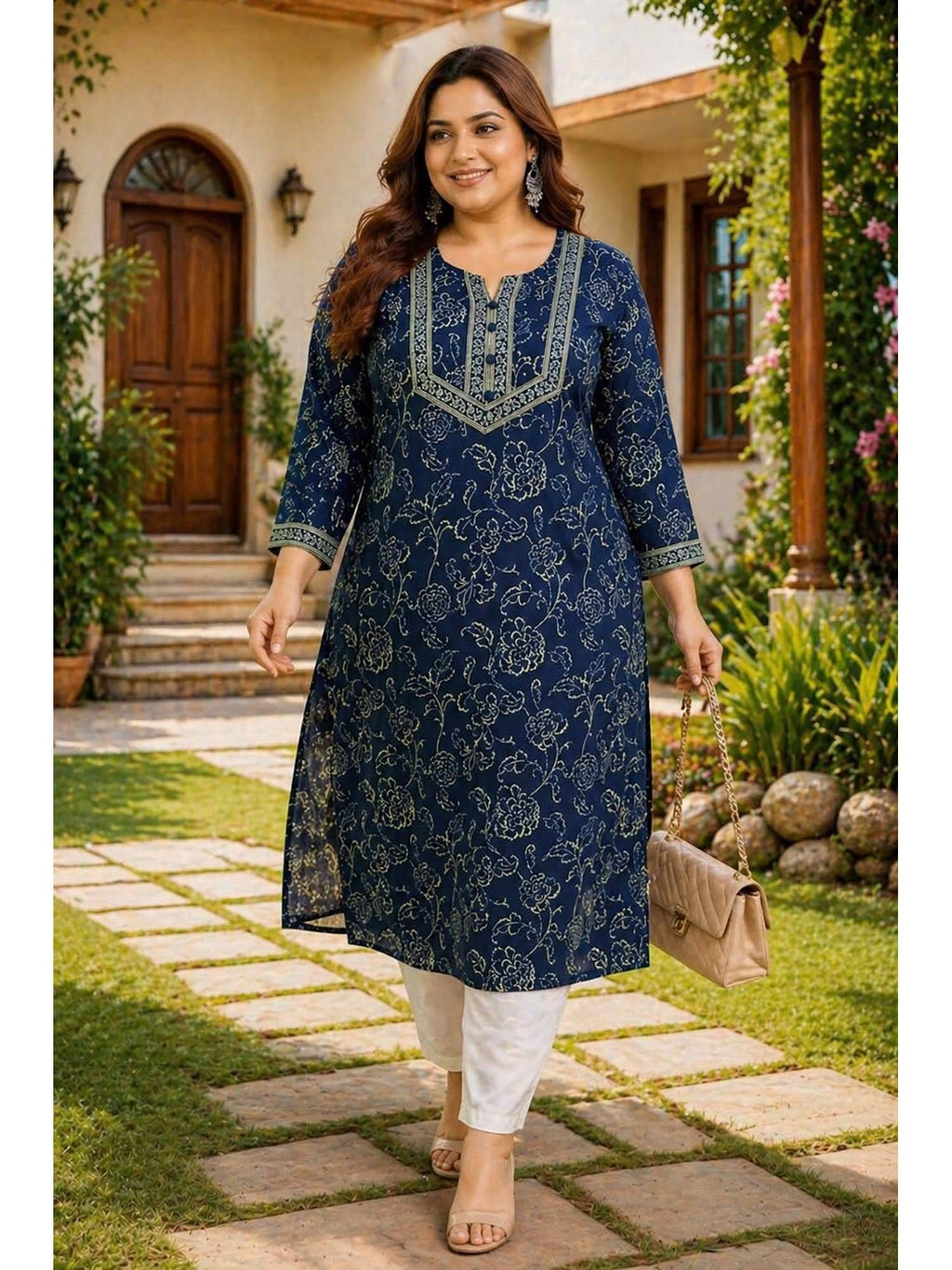 Blue Floral Cotton Kurta | KDG - view 5