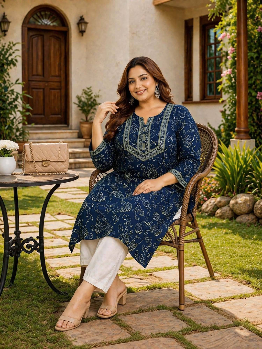 Blue Floral Cotton Kurta | KDG - view 6