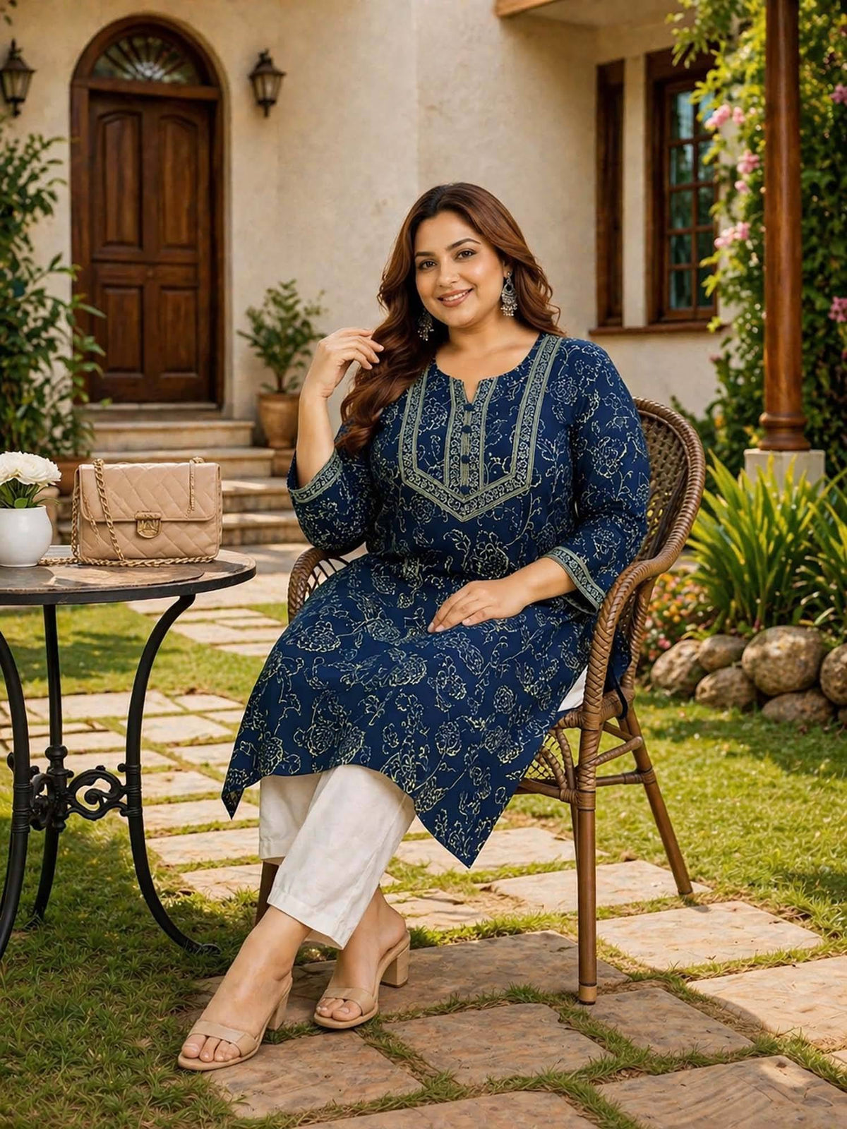 Blue Floral Cotton Kurta | KDG - view 6