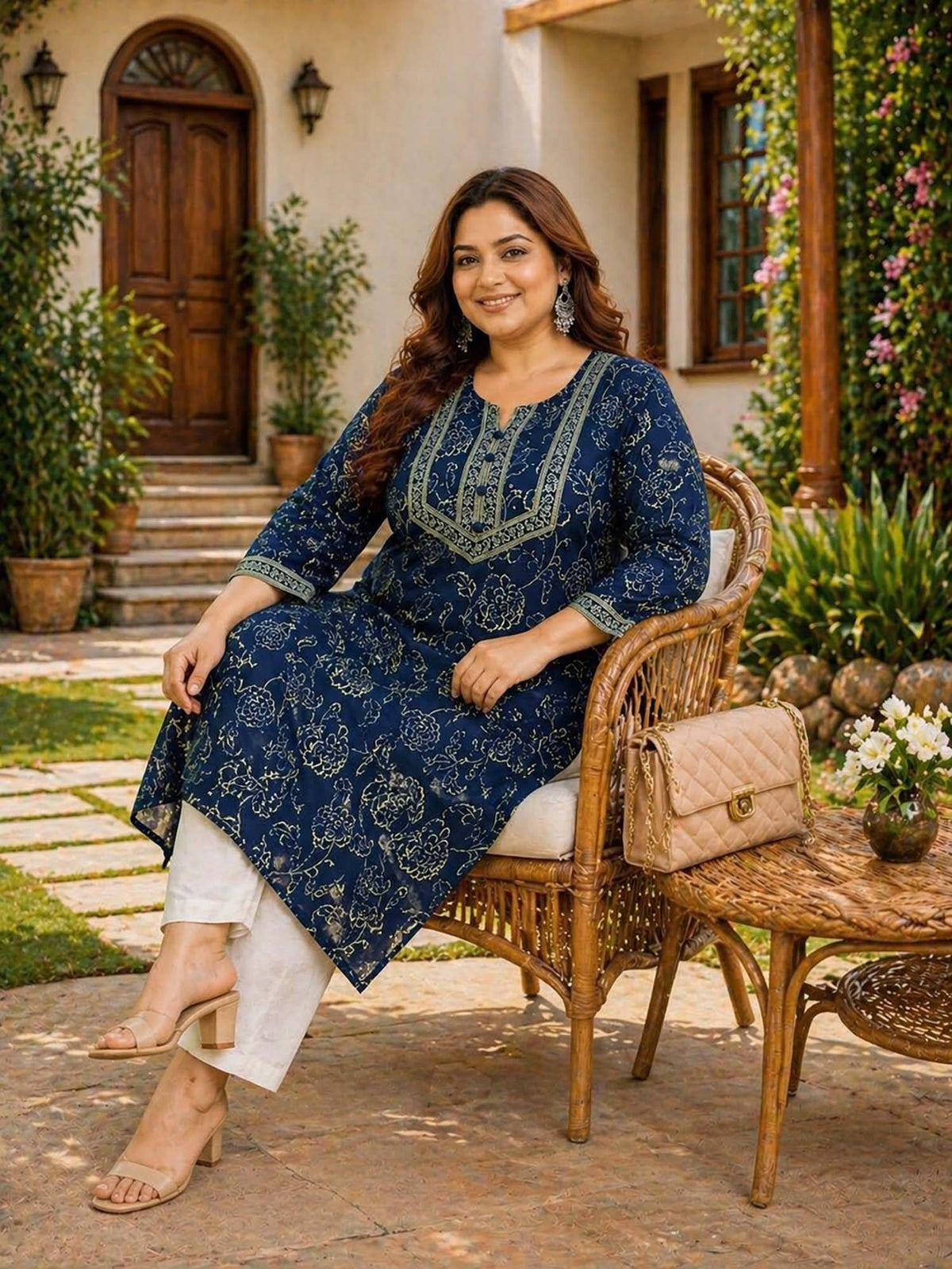 Blue Floral Cotton Kurta | FY93 - view 7