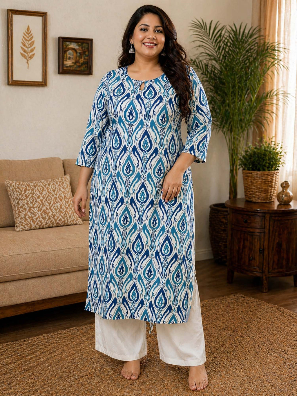 Blue Printed Cotton Kurta | FY93 - view 1