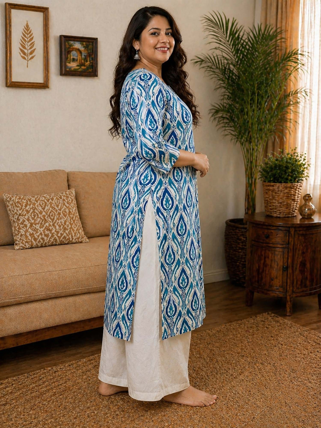 Blue Printed Cotton Kurta | FY93 - view 3