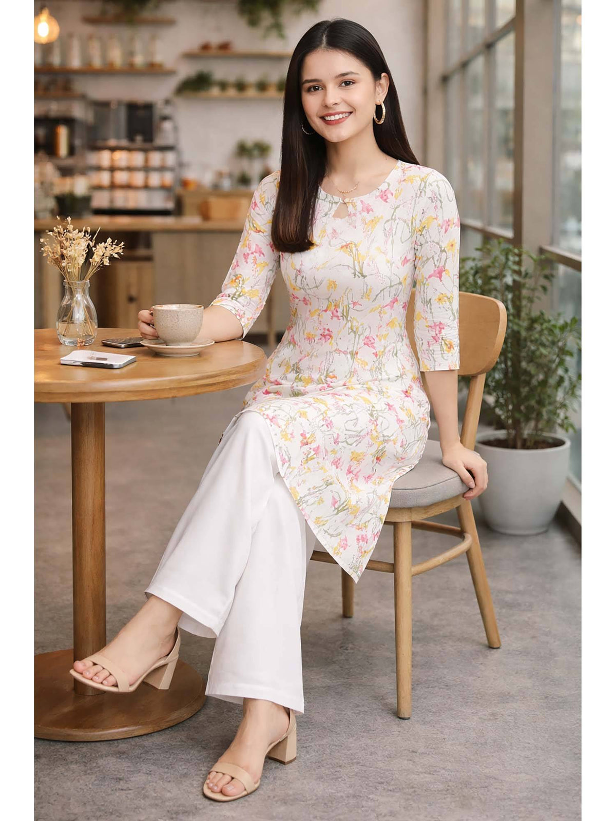 White Floral Cotton Kurta | FY93 - view 4