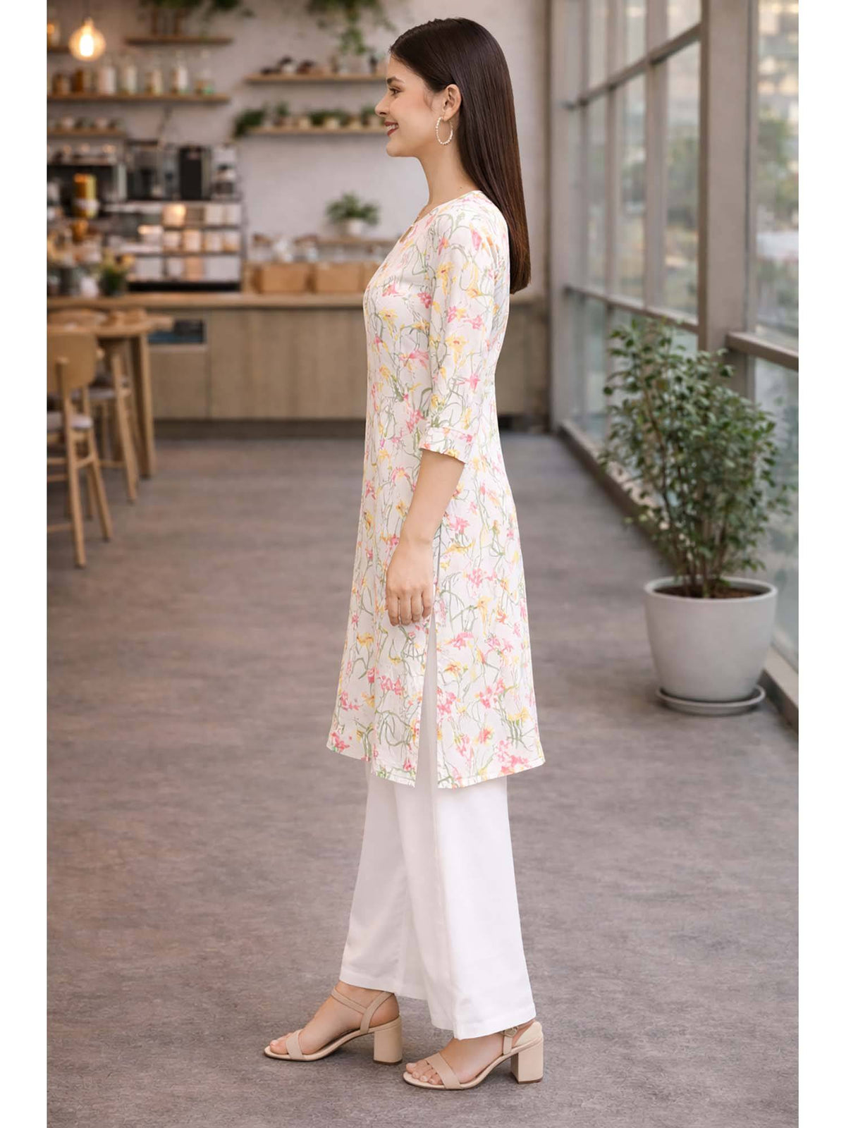 White Floral Cotton Kurta | U3S - view 5
