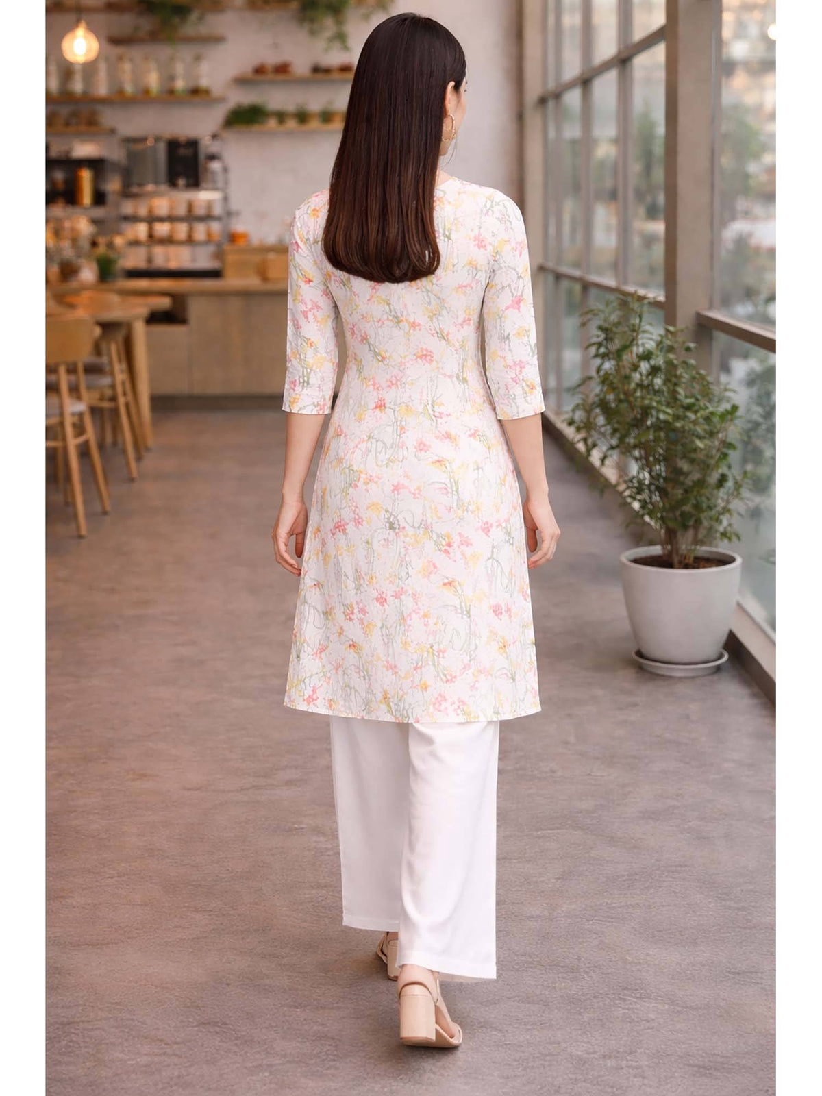 White Floral Cotton Kurta | U3S - view 7